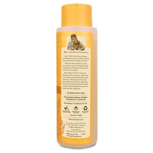Burt's Bees for Pets Oatmeal Shampoo for Dogs with Colloidal Oat Flour and Honey - Skin Soothing Dog Oatmeal Shampoo, Moisturizing Dog Wash for Itchy Dry Skin, Essential Grooming Supplies, 16 Fl Oz