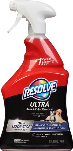 Resolve Ultra Pet Odor and Stain Remover Spray – Carpet Cleaner for Cat and Dog Urine and Poop, 32oz