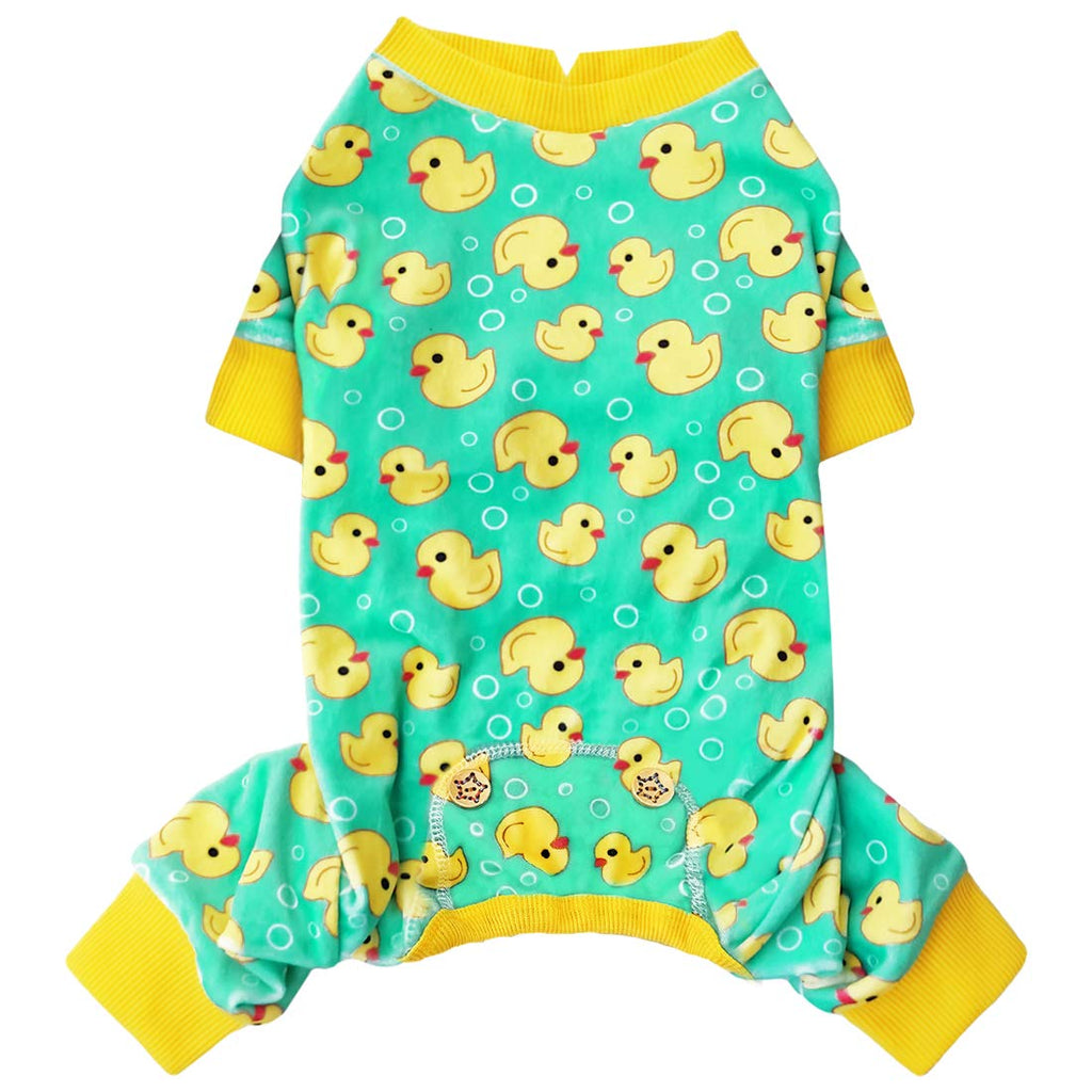 Dog Pajamas Velvet Dog Pajamas Large Sized Dogs Soft Dogs Clothes Pjs with Yellow Ducks Pattern Stretchy Pet Jammies Coat Comfy Pet Onesie Costume