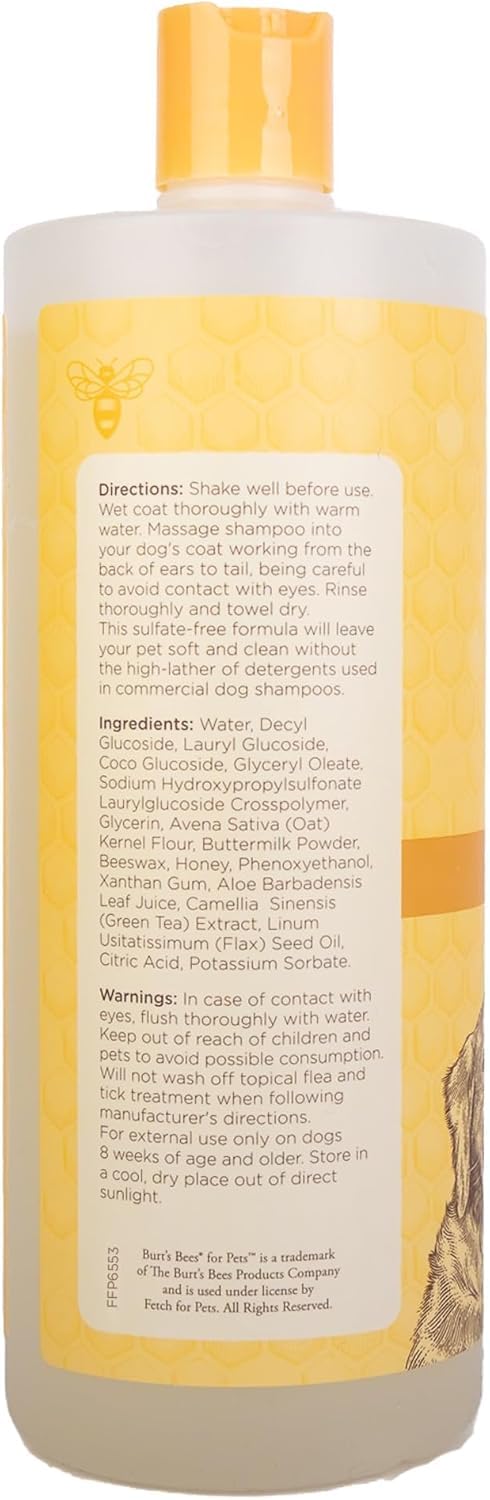 Burt's Bees for Pets Oatmeal Shampoo for Dogs with Colloidal Oat Flour and Honey - Skin Soothing Dog Oatmeal Shampoo, Moisturizing Dog Wash for Itchy Dry Skin, Essential Grooming Supplies, 16 Fl Oz