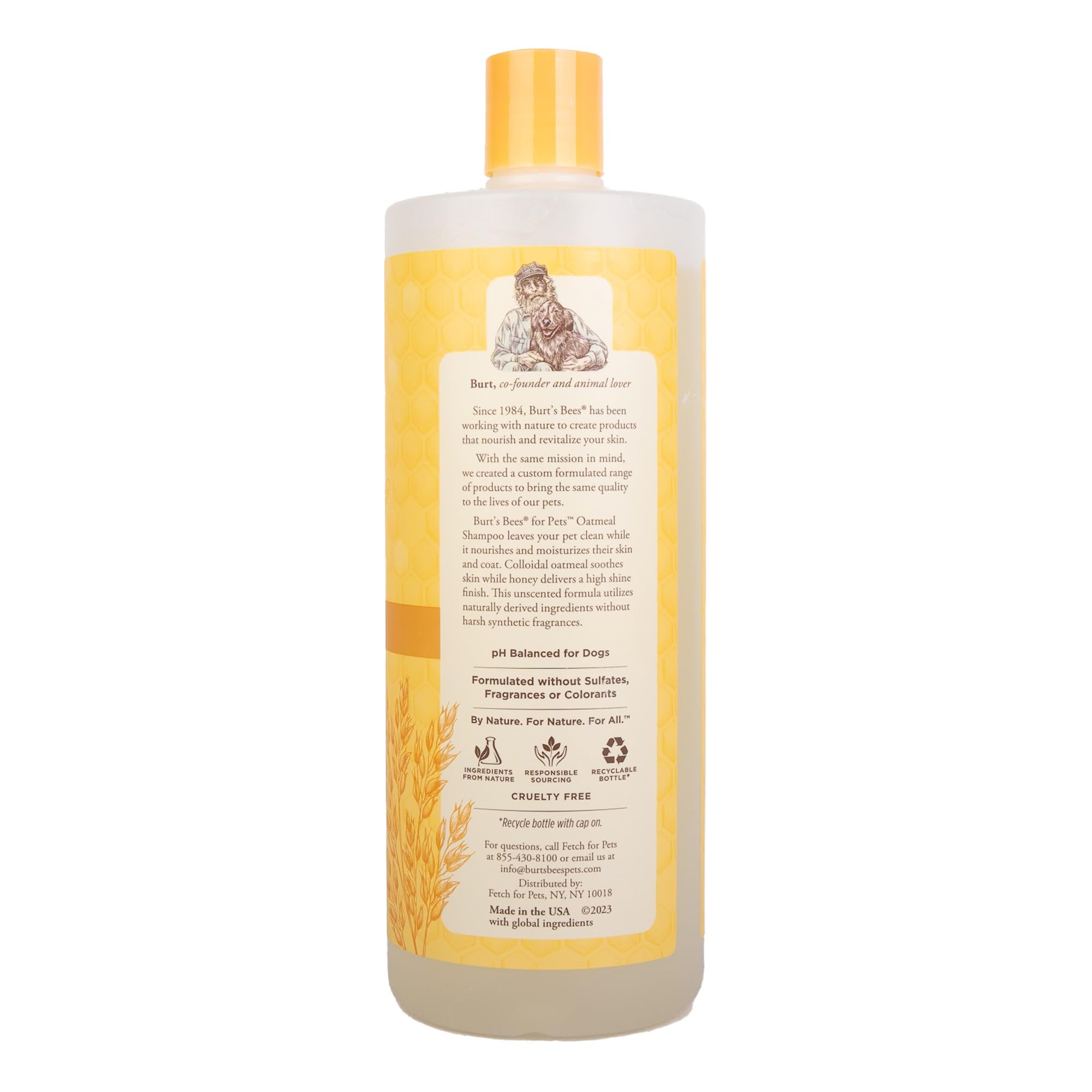 Burt's Bees for Pets Oatmeal Shampoo for Dogs with Colloidal Oat Flour and Honey - Skin Soothing Dog Oatmeal Shampoo, Moisturizing Dog Wash for Itchy Dry Skin, Essential Grooming Supplies, 16 Fl Oz