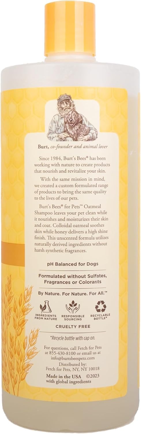 Burt's Bees for Pets Oatmeal Shampoo for Dogs with Colloidal Oat Flour and Honey - Skin Soothing Dog Oatmeal Shampoo, Moisturizing Dog Wash for Itchy Dry Skin, Essential Grooming Supplies, 16 Fl Oz