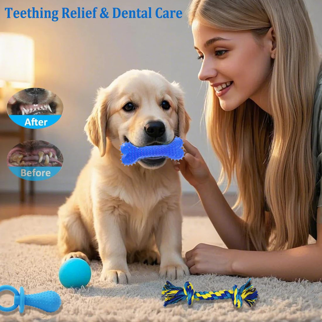 20 Pack Puppy Chew Toys - Blue Dog Teething Toys for Puppies, Puppy Teething Rings and Ropes, Blue Rubber Toy Bundle for Small Dogs, Cute Interactive Dog Balls for Small Breed