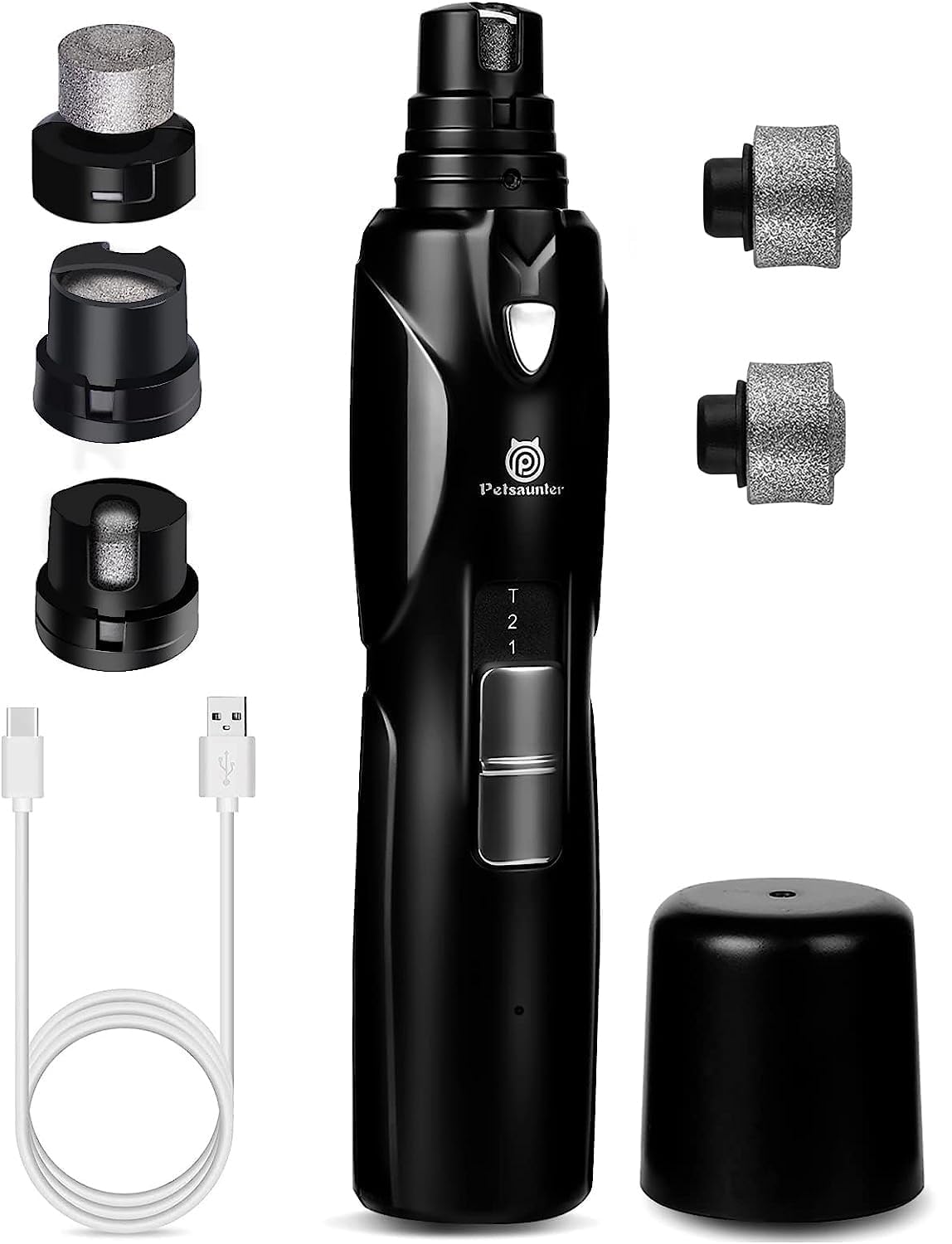 Dog Nail Grinder, 2-Speed and LED Light, Touch-Switch, TypeC, Quiet and Low-Vibration Dog Nail Trimmers, and 3 Ports for Large Dogs, Medium, Small Dogs Cats Pets with Hard or Thick Nail