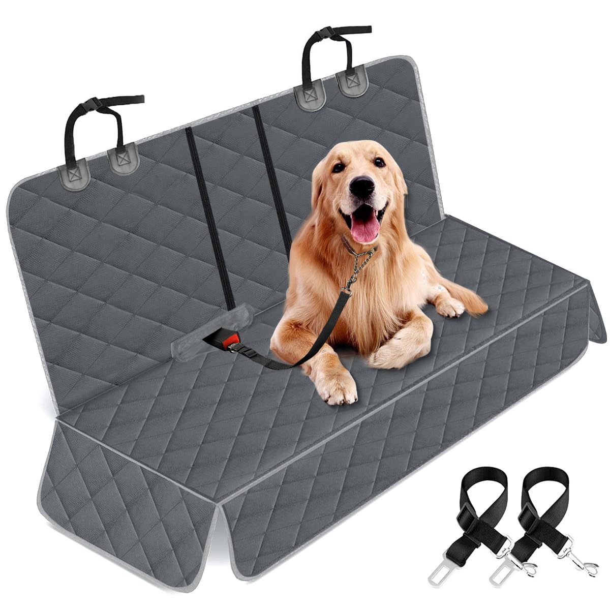 Dog Car Seat Cover, Back Seat Cover for Dogs Pet Car Seat Protector Waterproof Bench Car Seat Cover, Non-Slip Reat Seat Cover fits Middle Armrest for Most Cars Trucks SUVs - Black