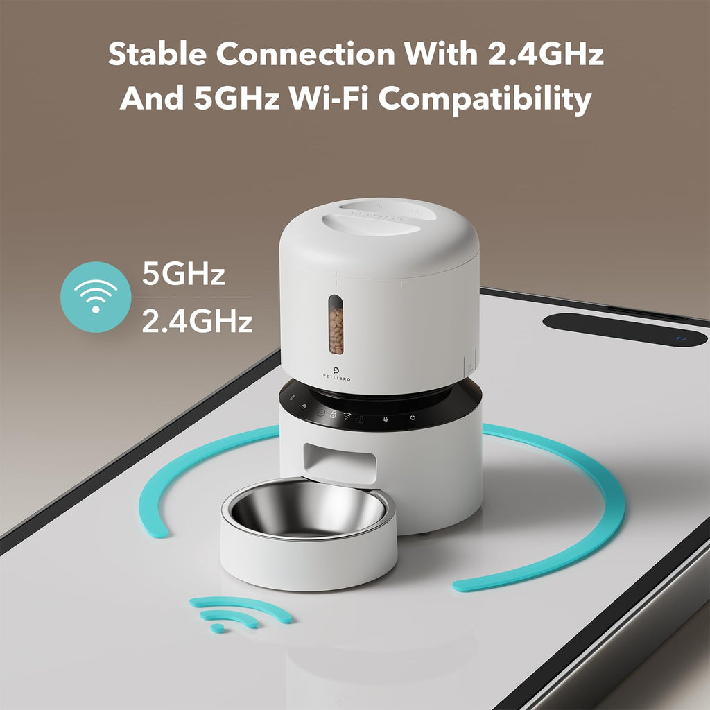 Automatic Dog or Cat Feeder, 5G WiFi Automatic Dog Food Dispenser with Freshness Preservation, 5L Timed Pet Feeder with Low Food Sensor, Up to 10 Meals Per Day,