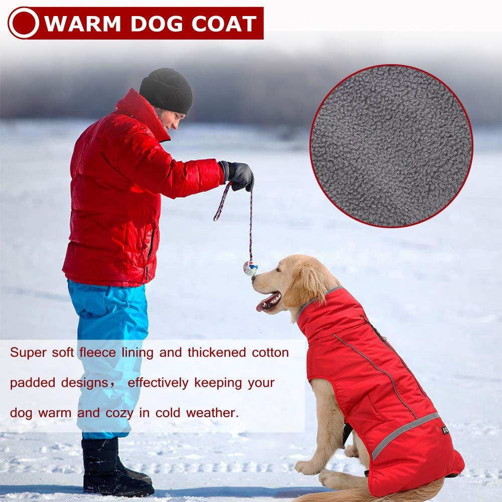 Premium Warm Dog Coat Reflective Dog Jacket, Waterproof Dog Winter Coat Turtleneck Dog Clothes for Cold Weather, Thick Fleece Dog Snowsuit Christmas Dog Vest Pet Apparel for Small Medium Large Dogs