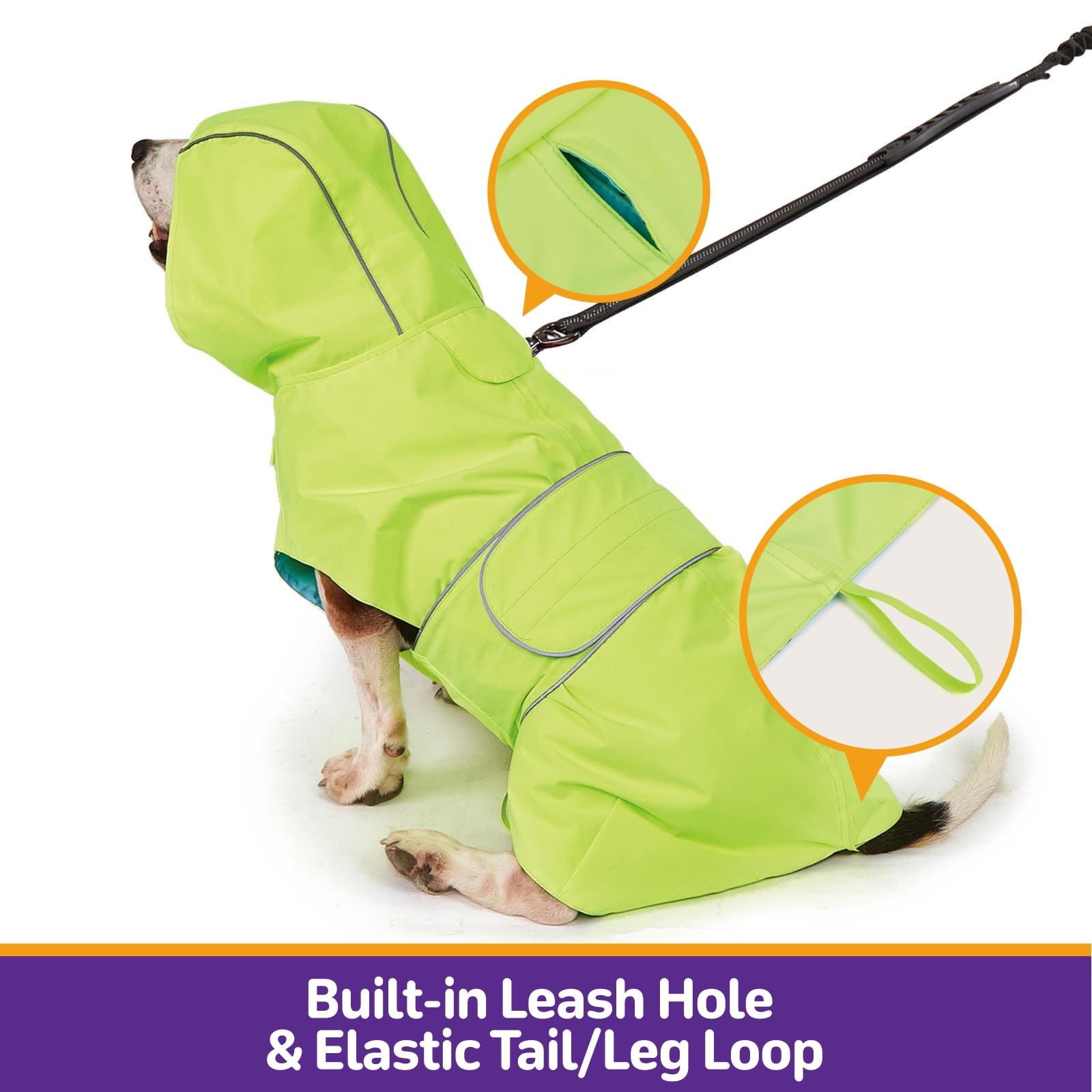 Dog Raincoat Reversible, Single Side Slicker Poncho Adjustable Waterproof Dog Rain Jacket with Leash Hole/Reflective Stripe Hooded Snowproof Windproof Clothes.