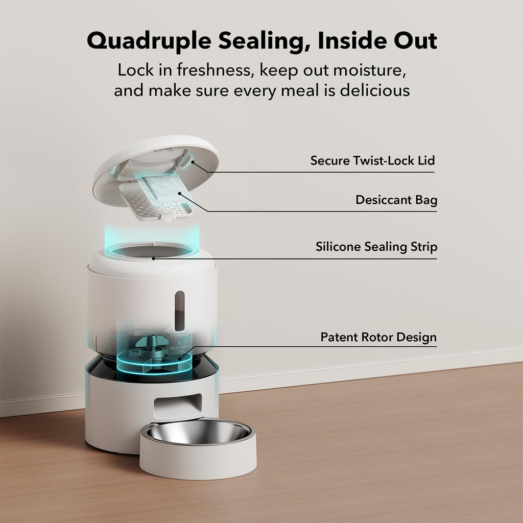 Automatic Dog or Cat Feeder, 5G WiFi Automatic Dog Food Dispenser with Freshness Preservation, 5L Timed Pet Feeder with Low Food Sensor, Up to 10 Meals Per Day,