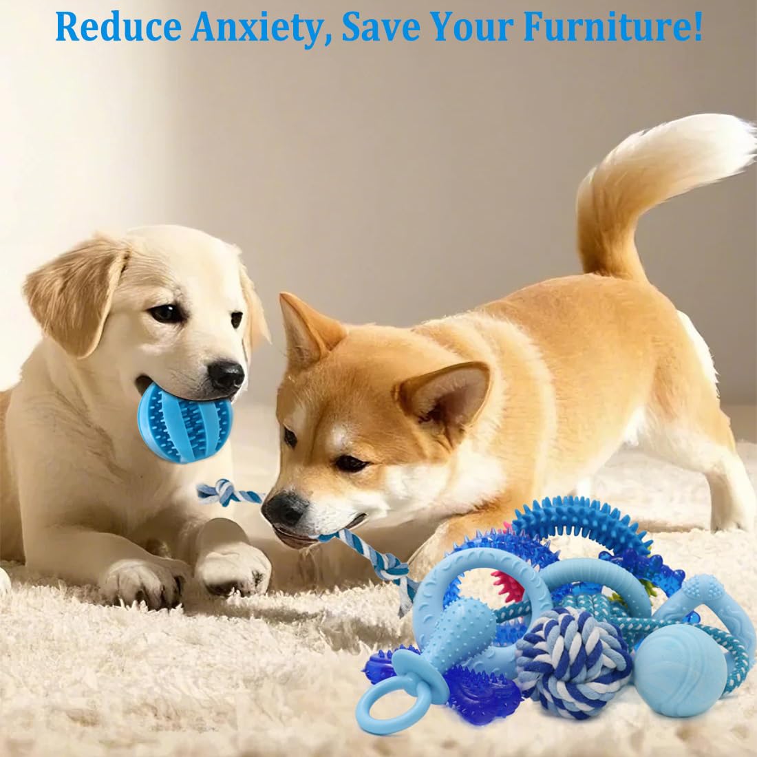 20 Pack Puppy Chew Toys - Blue Dog Teething Toys for Puppies, Puppy Teething Rings and Ropes, Blue Rubber Toy Bundle for Small Dogs, Cute Interactive Dog Balls for Small Breed