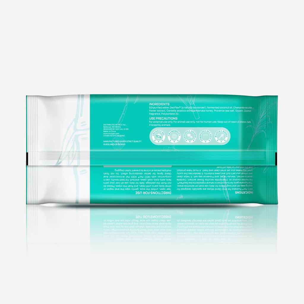 HICC PET Wipes for Dogs & Cats, Cleansing Deodorizing & Soothing Allergy Infections Anal Gland Pets Wipes with Coconut Oil - Dog Grooming Wipes for Butt and Paw - Hypoallergenic & Vet Recommended