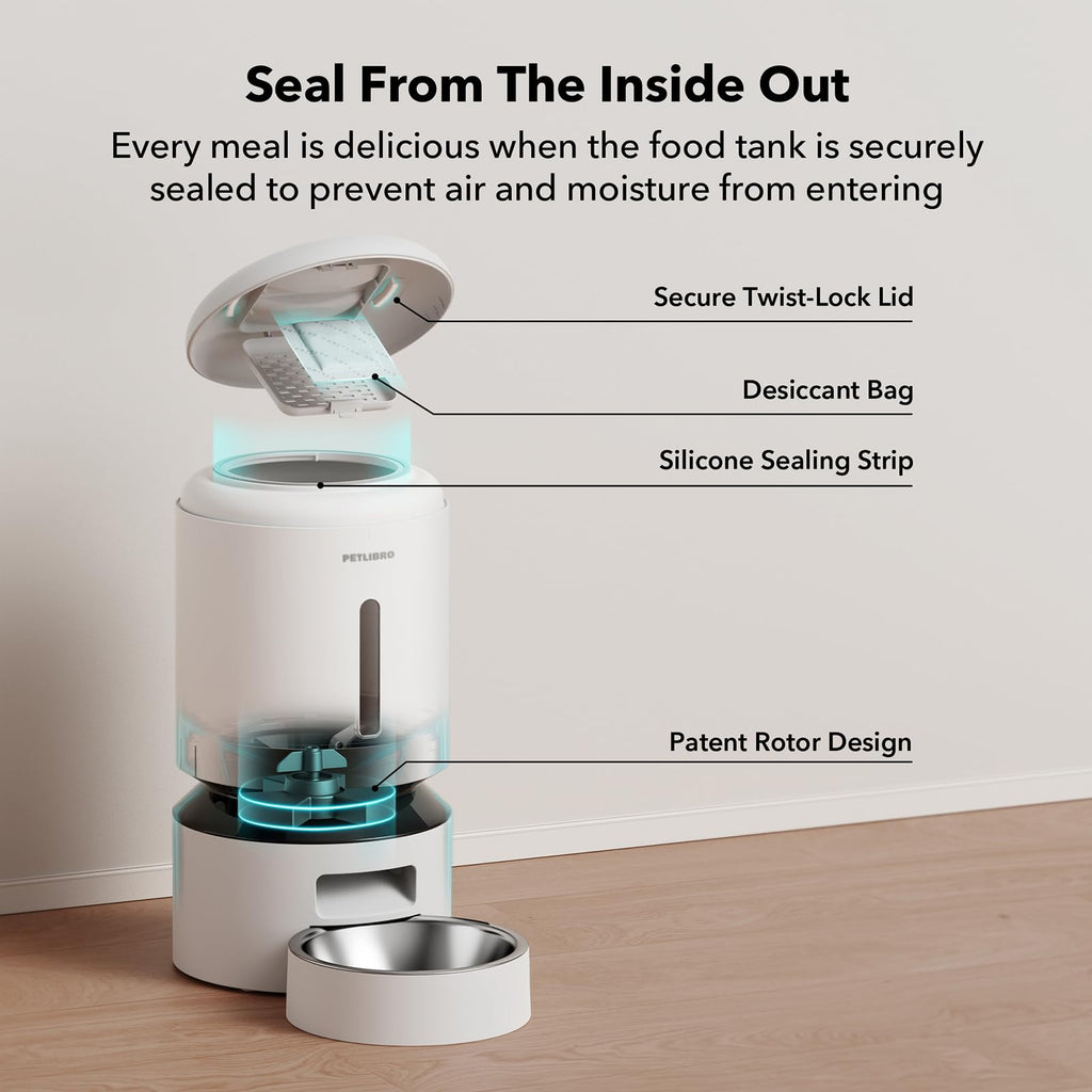 Automatic Dog or Cat Feeder, 5G WiFi Automatic Dog Food Dispenser with Freshness Preservation, 5L Timed Pet Feeder with Low Food Sensor, Up to 10 Meals Per Day,