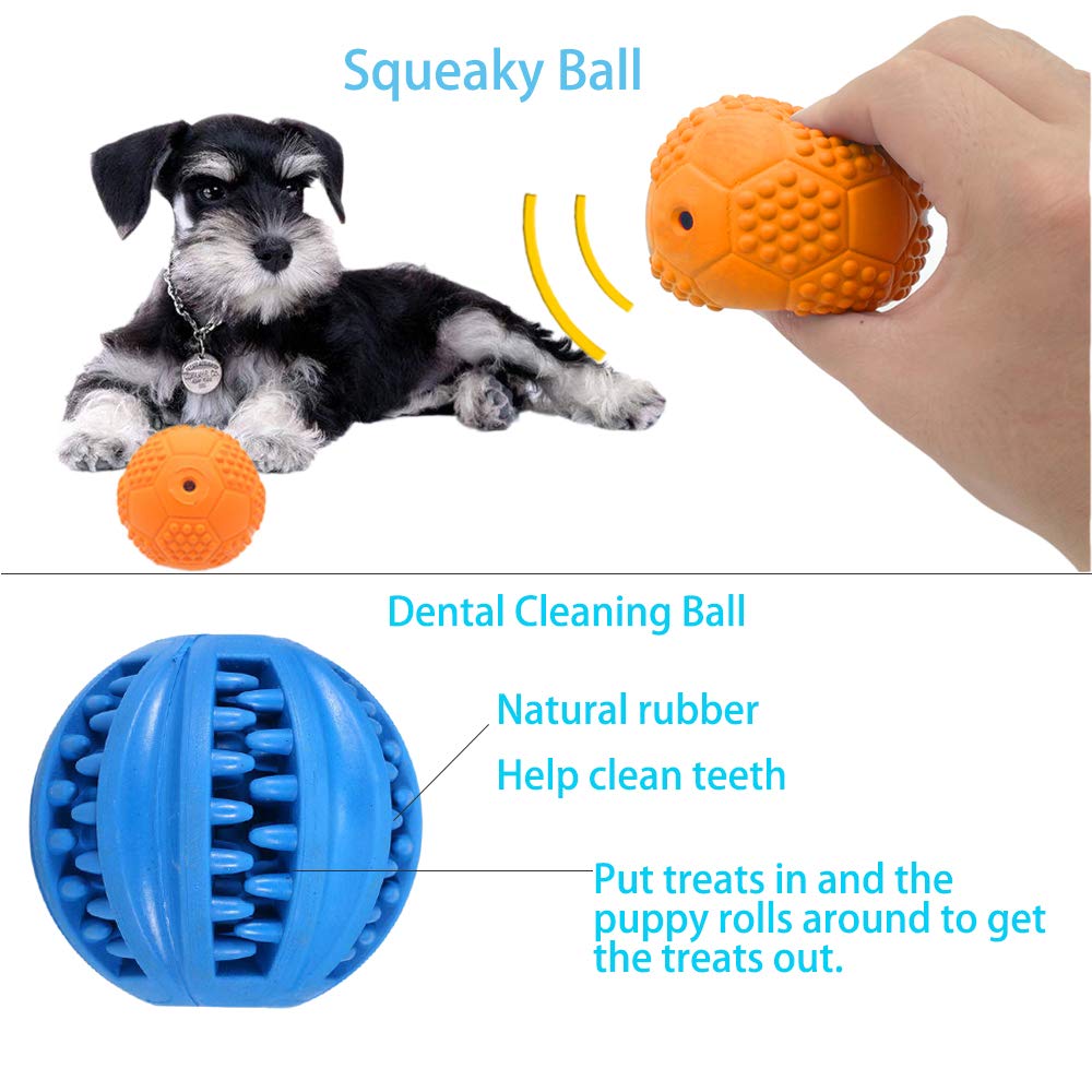 Puppy Balls - Pack with Different Functions & Teething Toys for Small Dogs, Squeaky Dog Balls, Rubber Chew Toys for Enrichment
