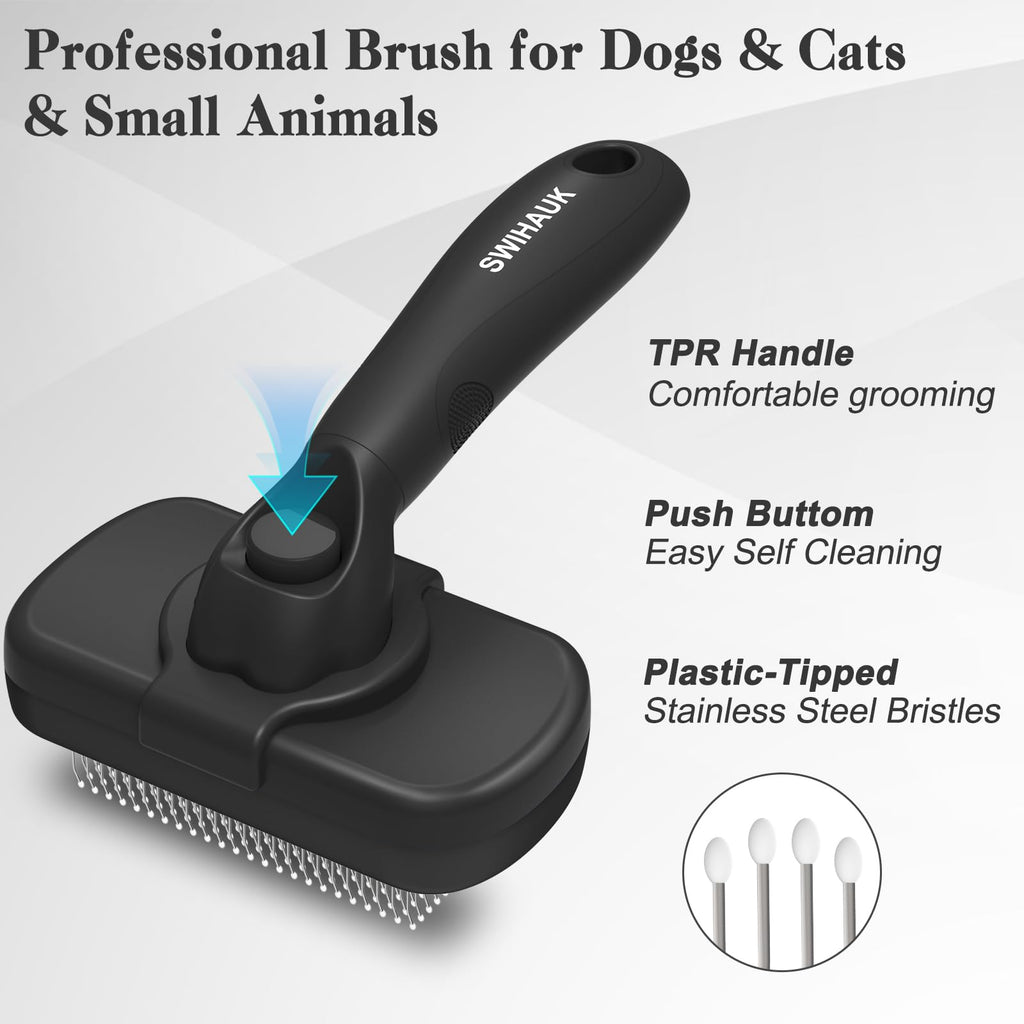 Self Cleaning Slicker Brush - Skin Friendly Deshedding Grooming Tool for Dogs & Cats, Suitable for Shedding & Haired Pets, with Pet Supplies Accessories, Blue