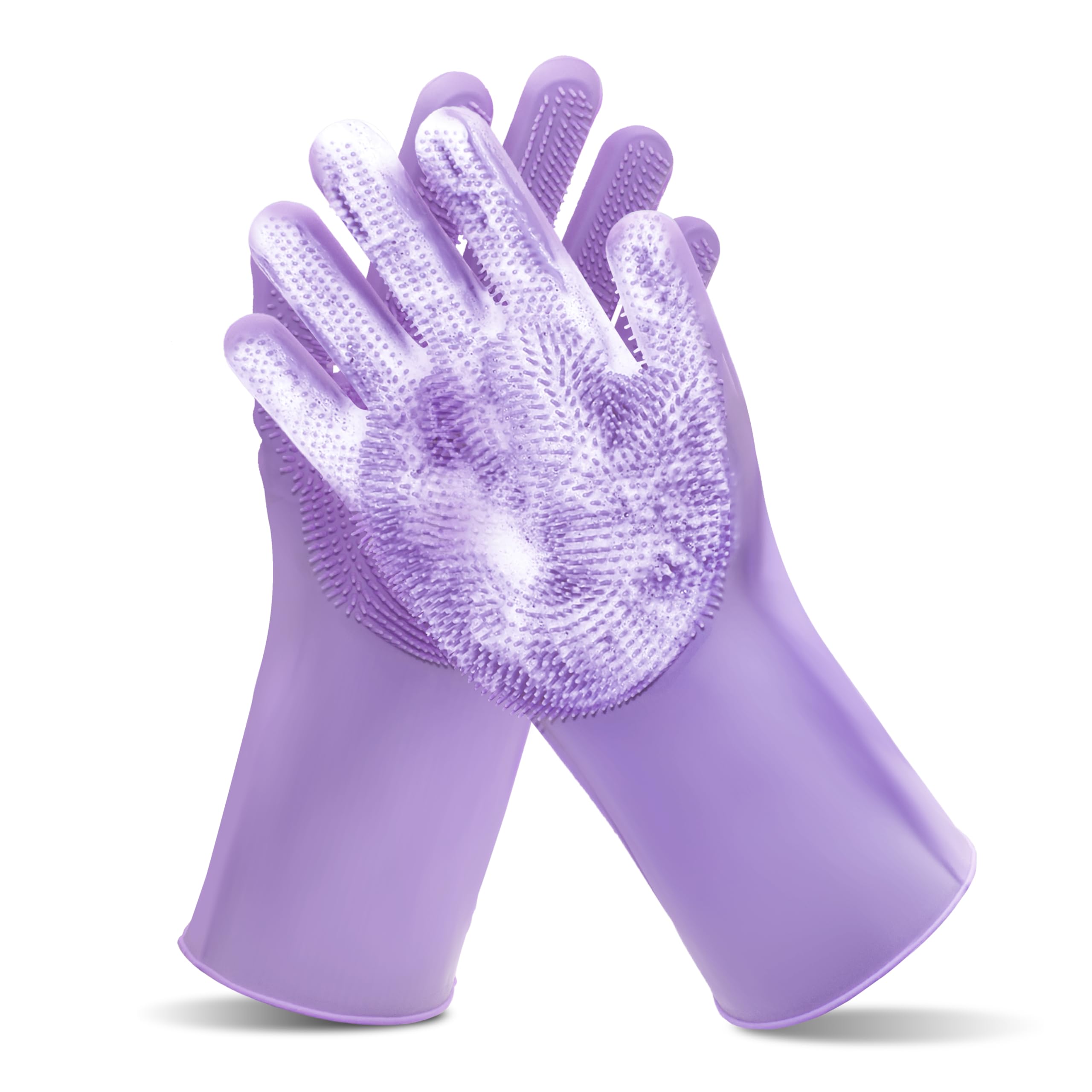 Pet Grooming Gloves—Heat Resistant Dog Washing Gloves with High-Density Teeth, Dog Bath Scrubber with Enhanced Five Finger Design, Silicone Gloves for Dogs and Cats Bathing, Massage (Blue)