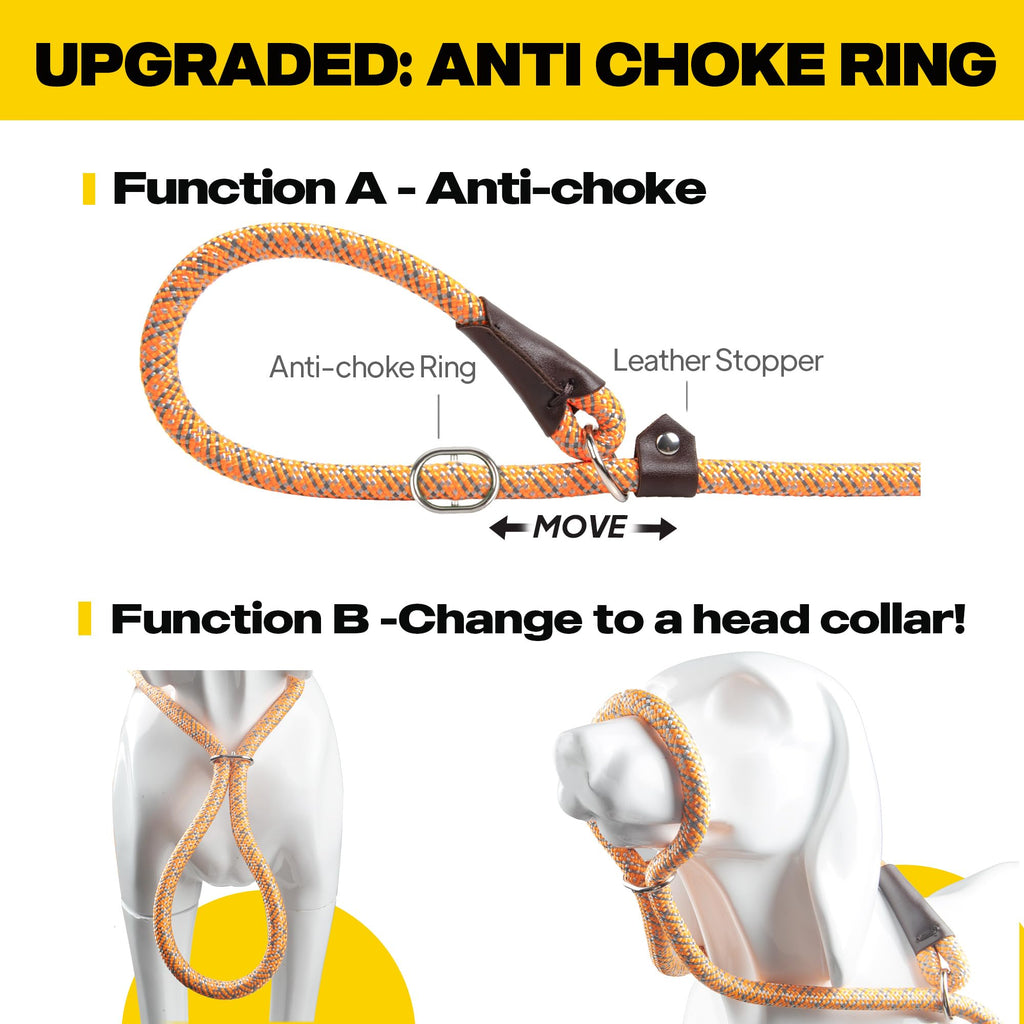 Durable Slip Lead Dog Leash, Heavy Duty Dog Loop Leashes, Comfortable Strong Rope Slip Leash for Large Medium Dogs, No Pull Pet Training Lead with Highly Reflective