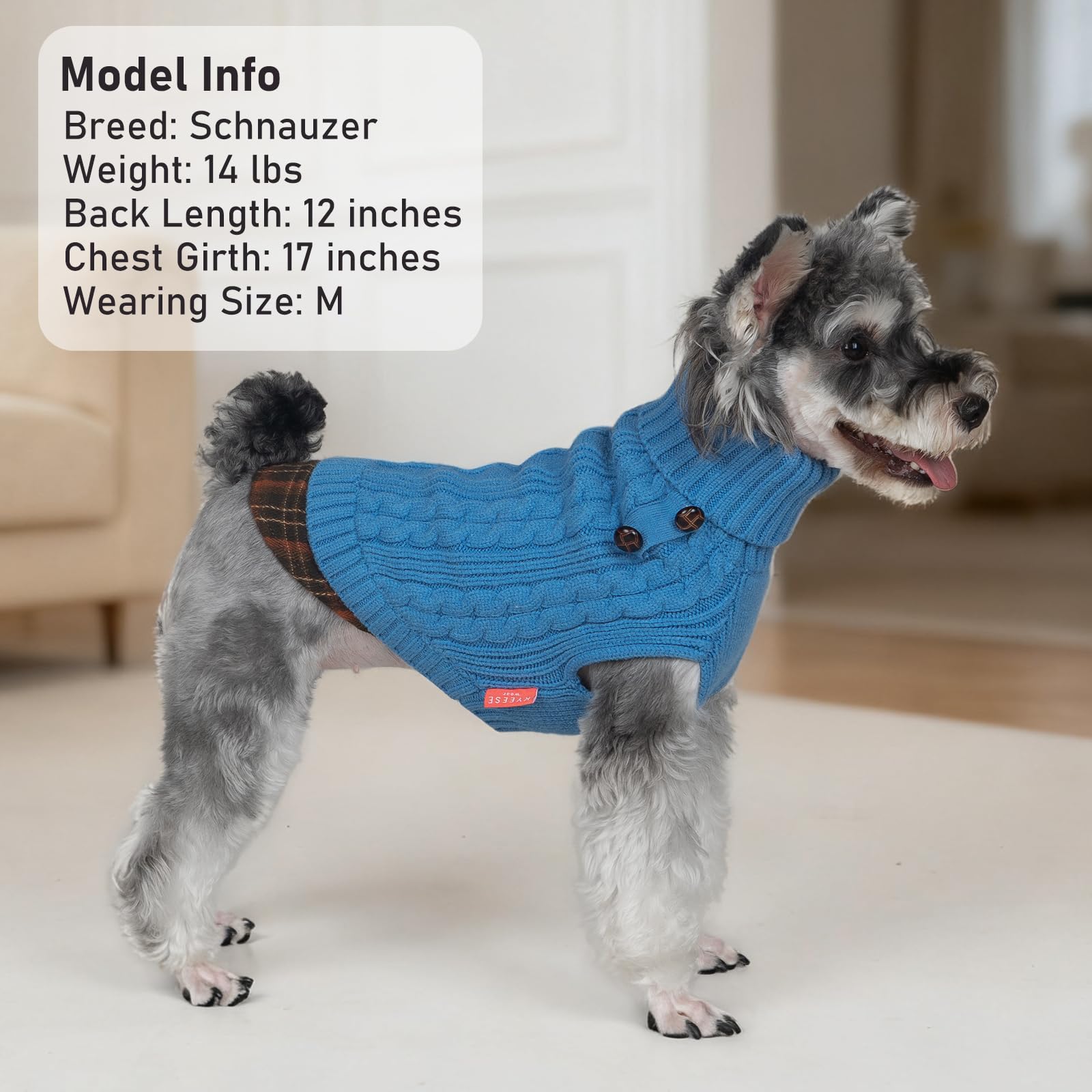 Premium Dog Sweater Soft Pullover Dog Sweaters for Small Dogs Male Stretchy Knitwear Cat Clothes Warm Turtleneck Small Dogs Sweater with Gingham Patchwork Comfy Pet Coat for Fall Winter Cold Weather