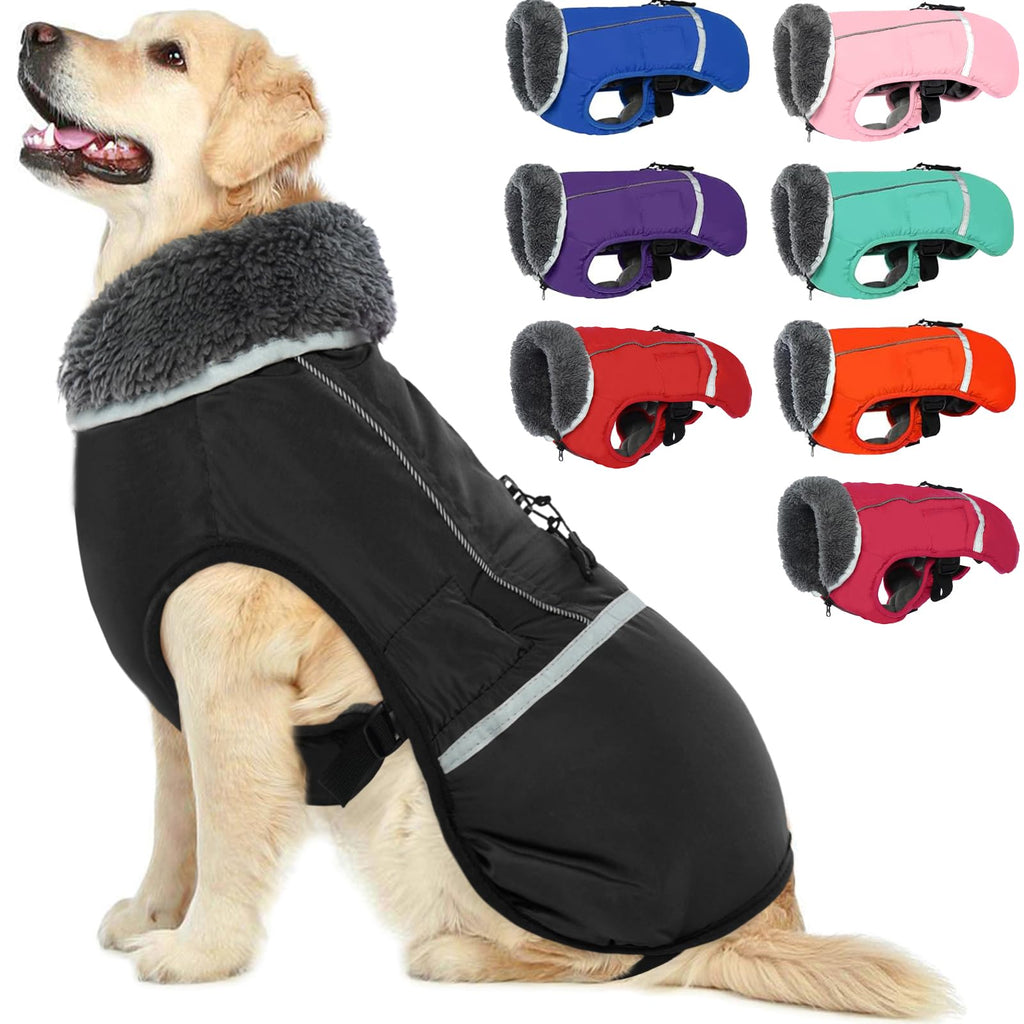 Premium Warm Dog Coat Reflective Dog Jacket, Waterproof Dog Winter Coat Turtleneck Dog Clothes for Cold Weather, Thick Fleece Dog Snowsuit Christmas Dog Vest Pet Apparel for Small Medium Large Dogs