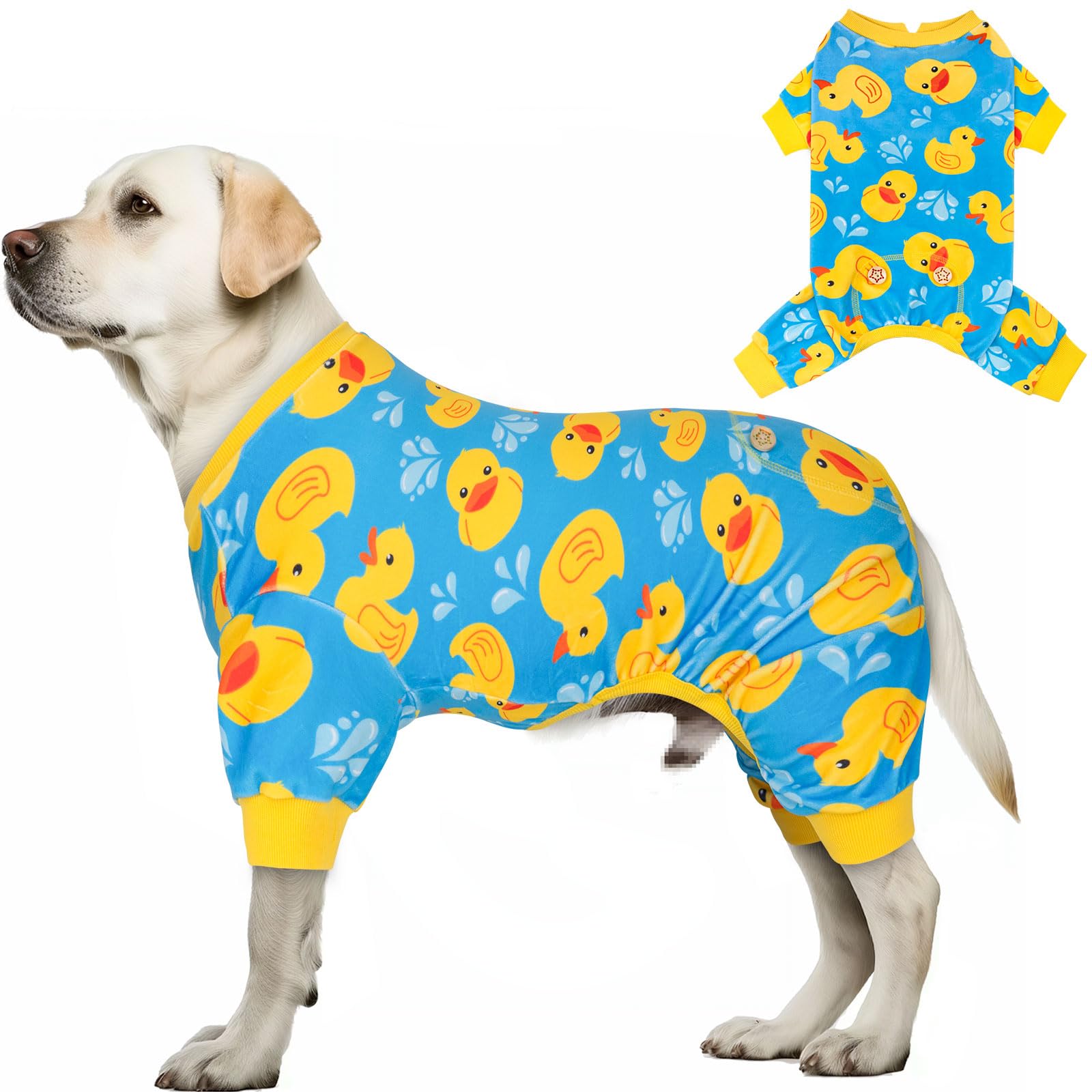 Dog Pajamas Velvet Dog Pajamas Large Sized Dogs Soft Dogs Clothes Pjs with Yellow Ducks Pattern Stretchy Pet Jammies Coat Comfy Pet Onesie Costume