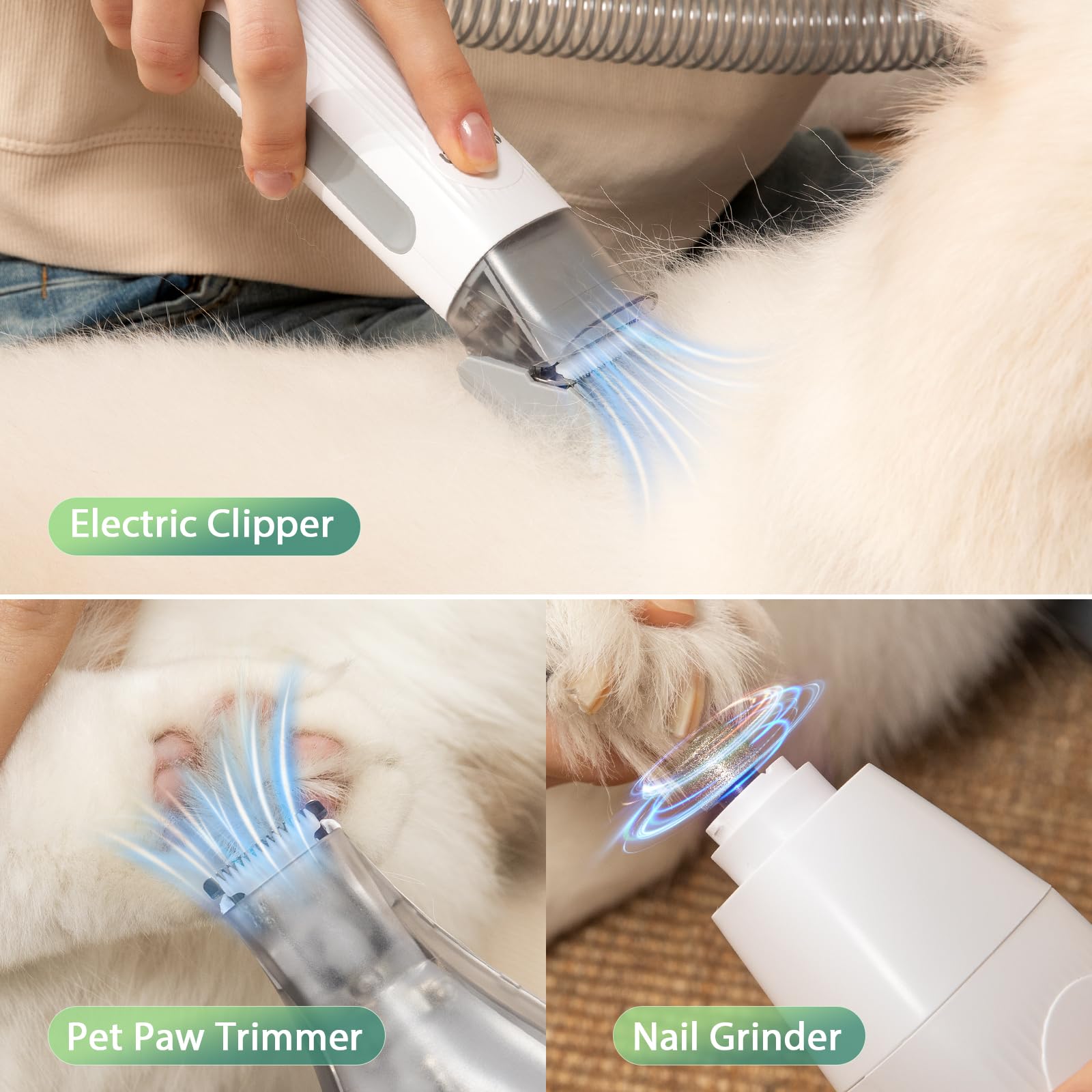 6-in-1 Dog Grooming Kit, Pet Grooming Vacuum for Shedding, Dog Hair Vacuum with Clipper Nail Trimmer Grinder, Pet Brush Groomer at Home, Low Noise Cats Hair Remover, 1.5L Dust Cup, White