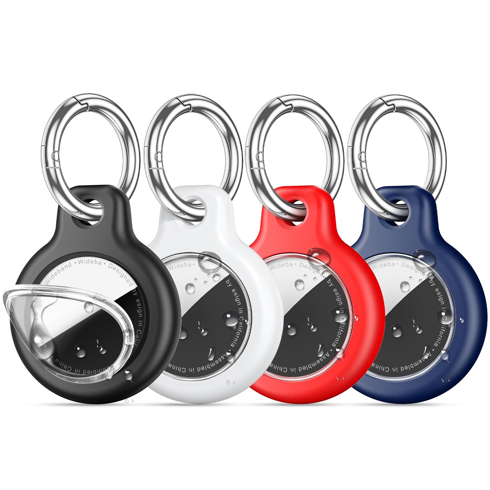 4 Pack IPX8 Waterproof Airtag Holder airtag Keychain for Apple AirTags with Air Tag Keychain,Silicone GPS Cover+TPU Clear Waterproof Cover Air-Tag Item Finders Case for Pets,Kids-Black/White/Red/Blue