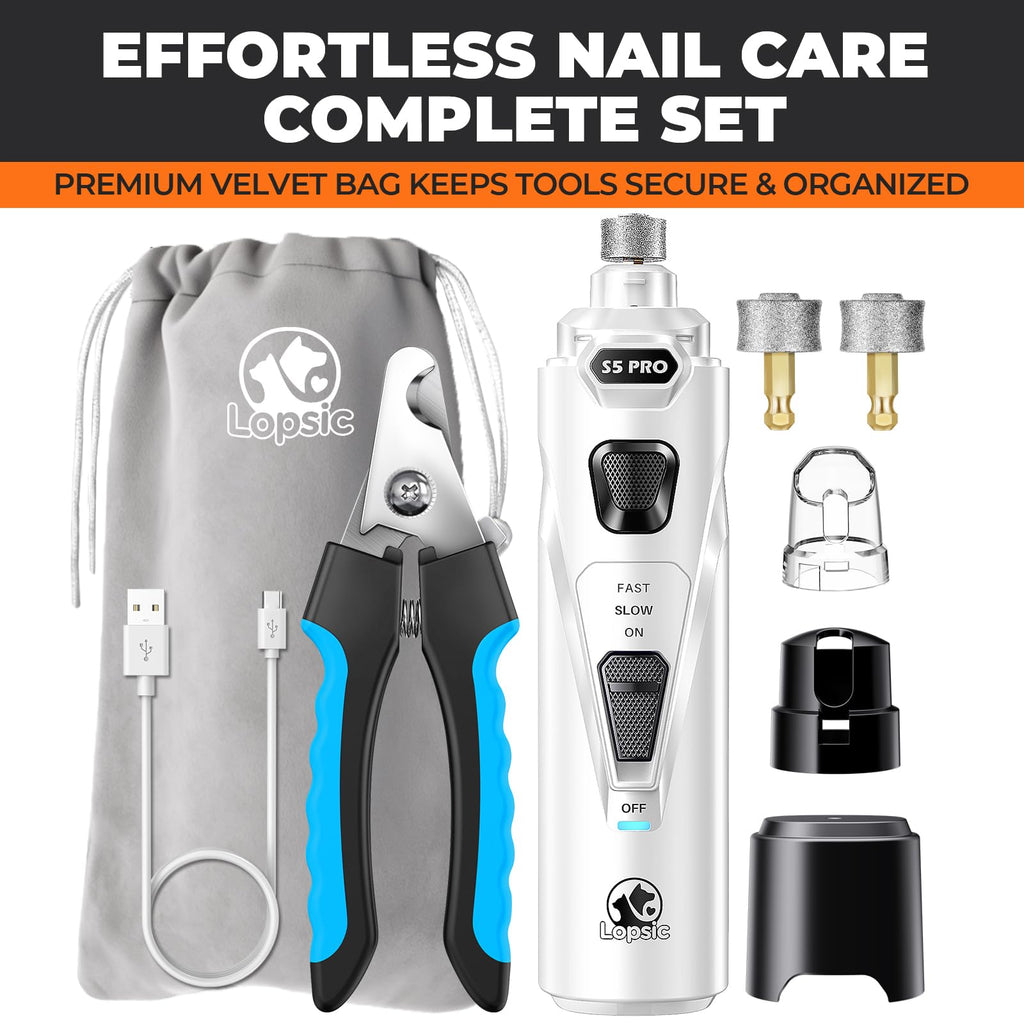 Dog Nail Grinder with 2 LED Lights Powerful 2 Speeds Super Quiet Dog Nail Trimmers with 3 Grinding Wheels Rechargeable Pet Dog Nail Clippers for Large Medium Puppy Dogs Dog Nail File Cat Nail Clipper