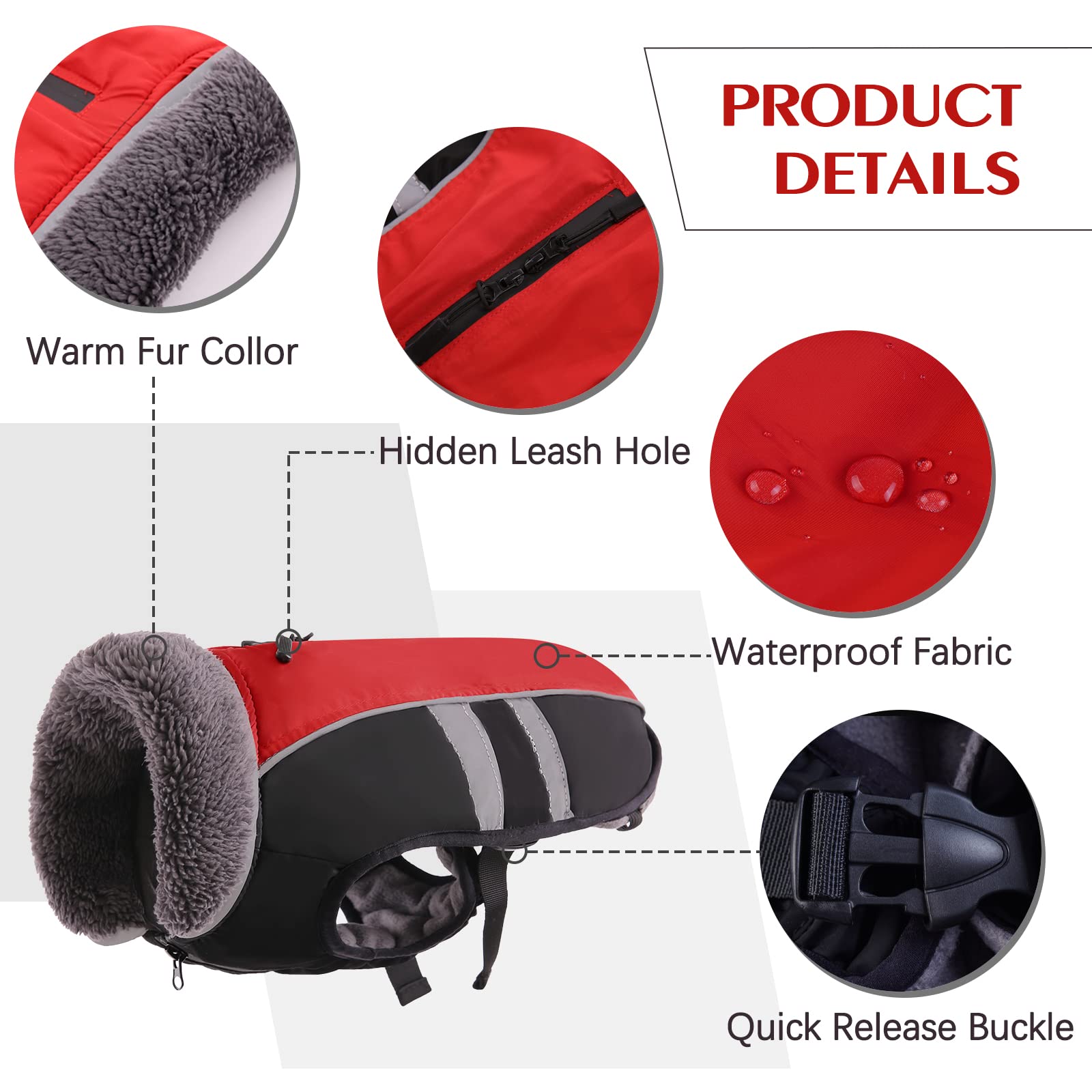 Premium Warm Dog Coat Reflective Dog Jacket, Waterproof Dog Winter Coat Turtleneck Dog Clothes for Cold Weather, Thick Fleece Dog Snowsuit Christmas Dog Vest Pet Apparel for Small Medium Large Dogs