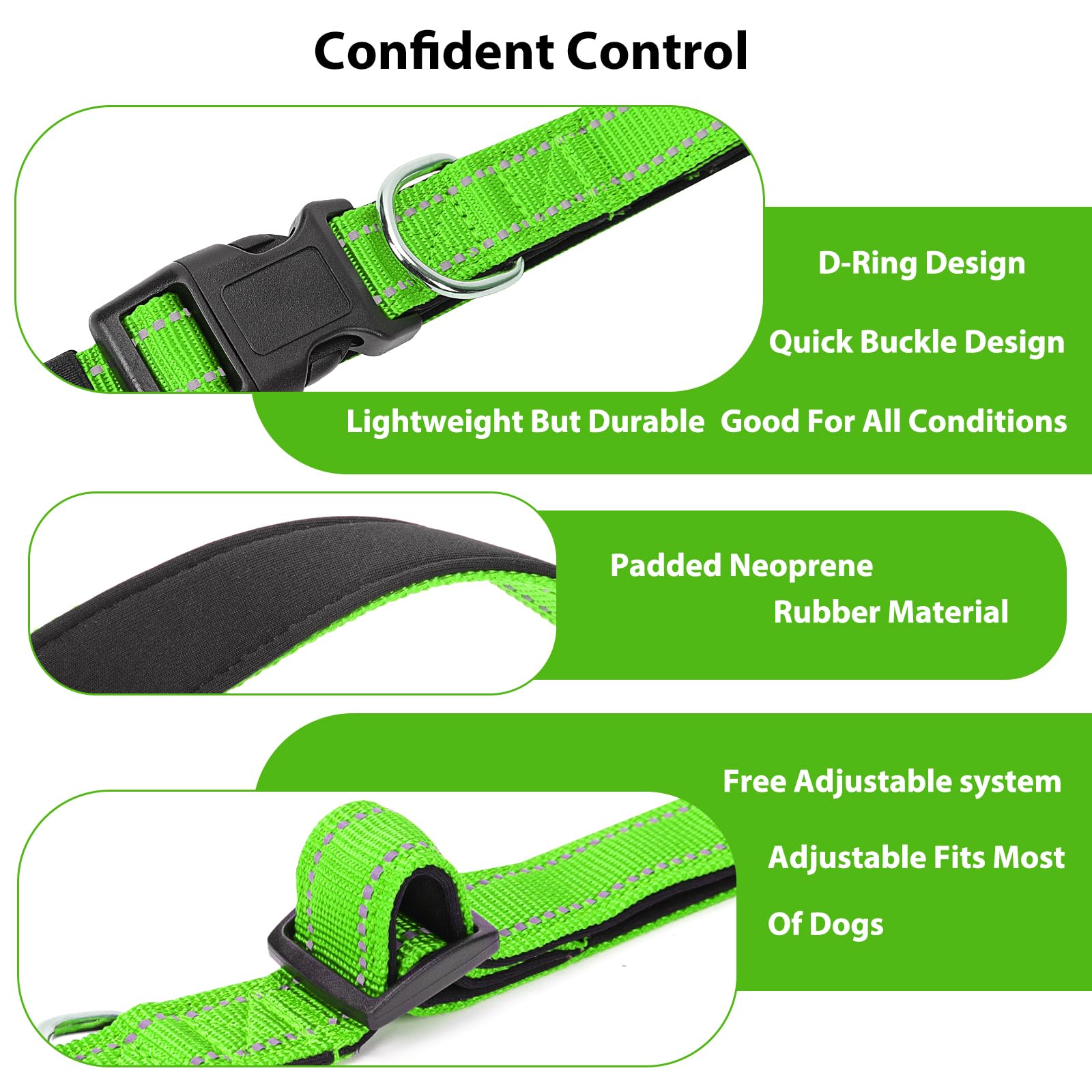Reflective Dog Collar Padded with Soft Neoprene Breathable Quick Release Basic Dog Collars