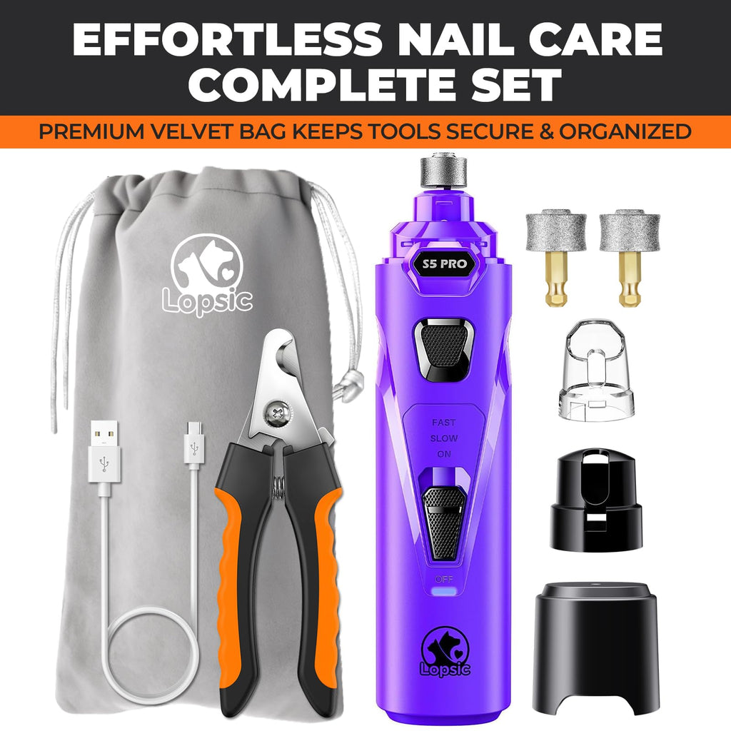 Dog Nail Grinder with 2 LED Lights Powerful 2 Speeds Super Quiet Dog Nail Trimmers with 3 Grinding Wheels Rechargeable Pet Dog Nail Clippers for Large Medium Puppy Dogs Dog Nail File Cat Nail Clipper