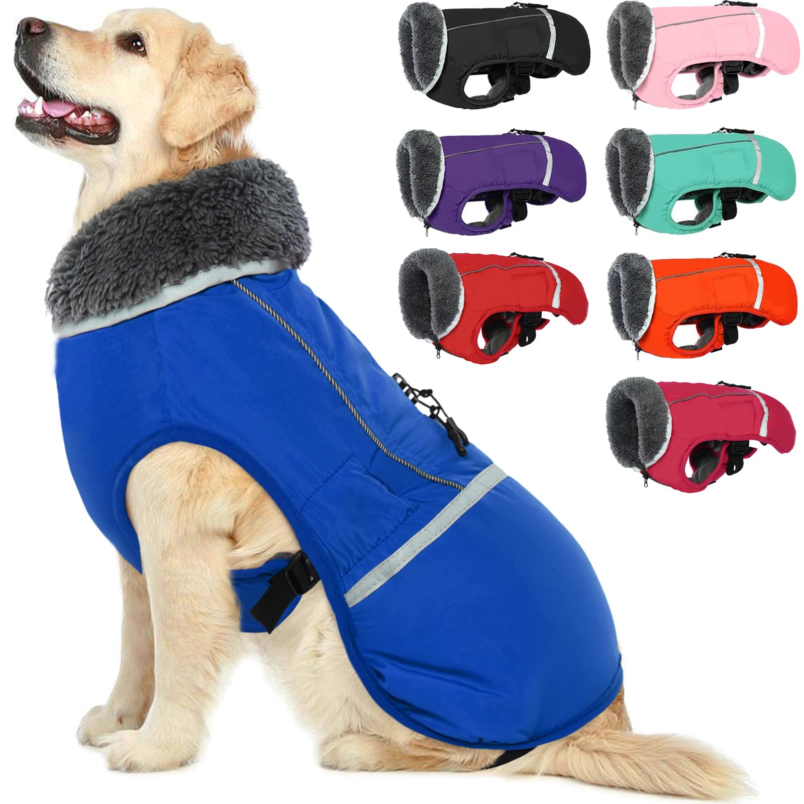 Premium Warm Dog Coat Reflective Dog Jacket, Waterproof Dog Winter Coat Turtleneck Dog Clothes for Cold Weather, Thick Fleece Dog Snowsuit Christmas Dog Vest Pet Apparel for Small Medium Large Dogs