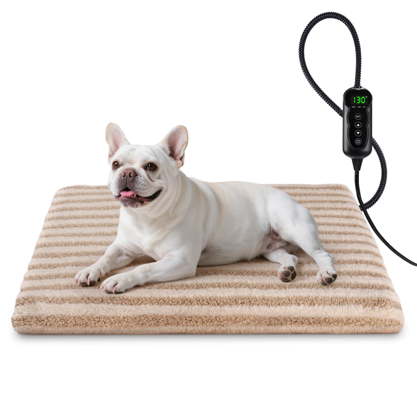 Large Pet Heating Pad, Waterproof Heated Dog Cat Bed with 11 Adjustable Temperatures & 24H Timer, Auto Shut-Off, Chew-Resistant Cord, Washable Cover, Indoor Electric Heating Mat