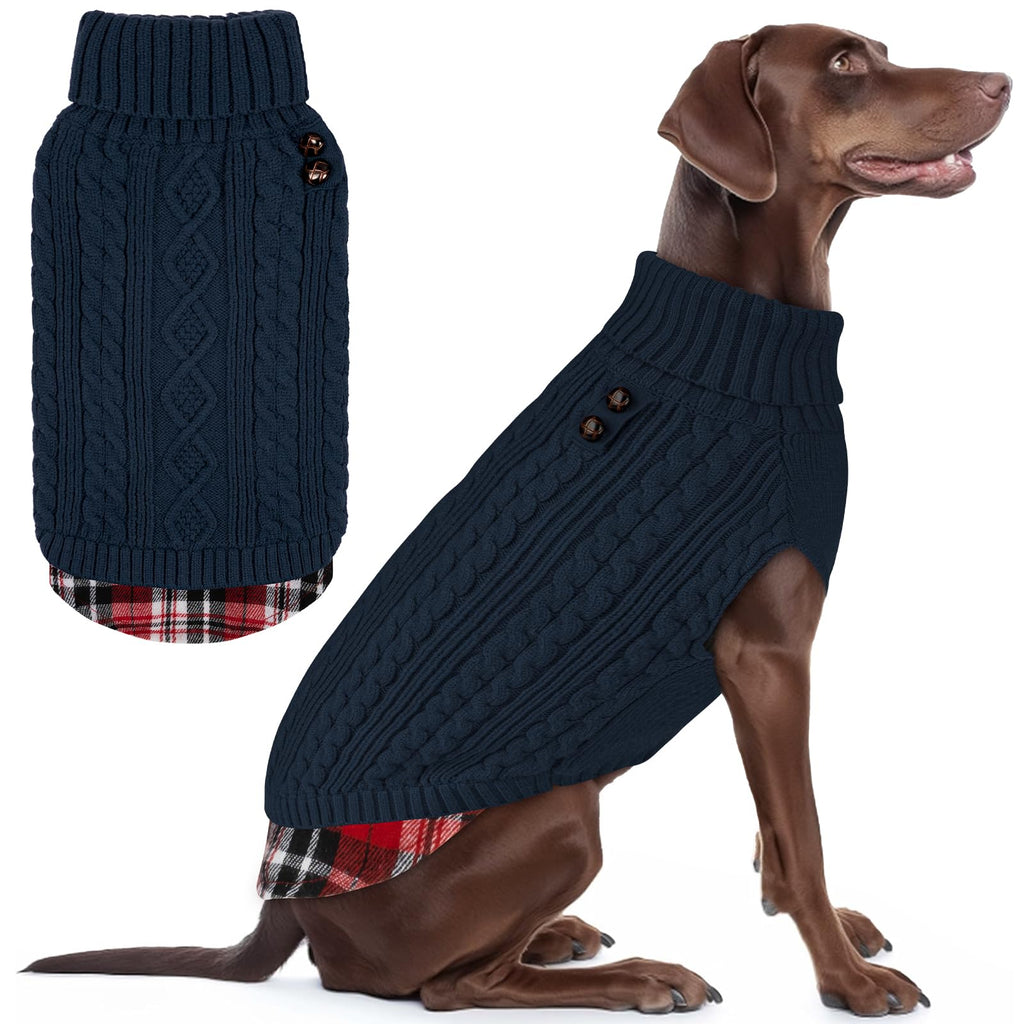 Premium Dog Sweater Soft Pullover Dog Sweaters for Small Dogs Male Stretchy Knitwear Cat Clothes Warm Turtleneck Small Dogs Sweater with Gingham Patchwork Comfy Pet Coat for Fall Winter Cold Weather