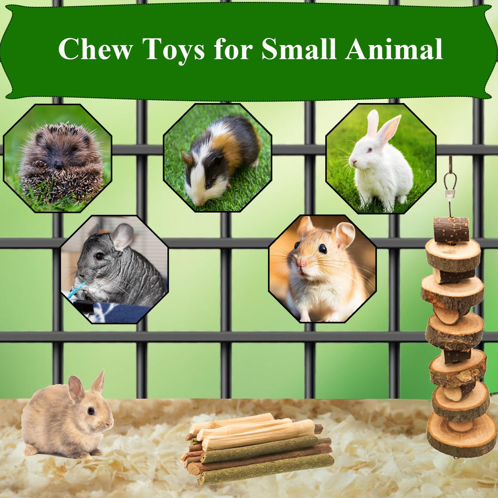 20 PCS Bunny Chew Toys for Teeth, Natural Rabbit Toys Apple Wood Grass Timothy Sticks Chew and Treat for Guinea Pigs Hamster Chinchillas