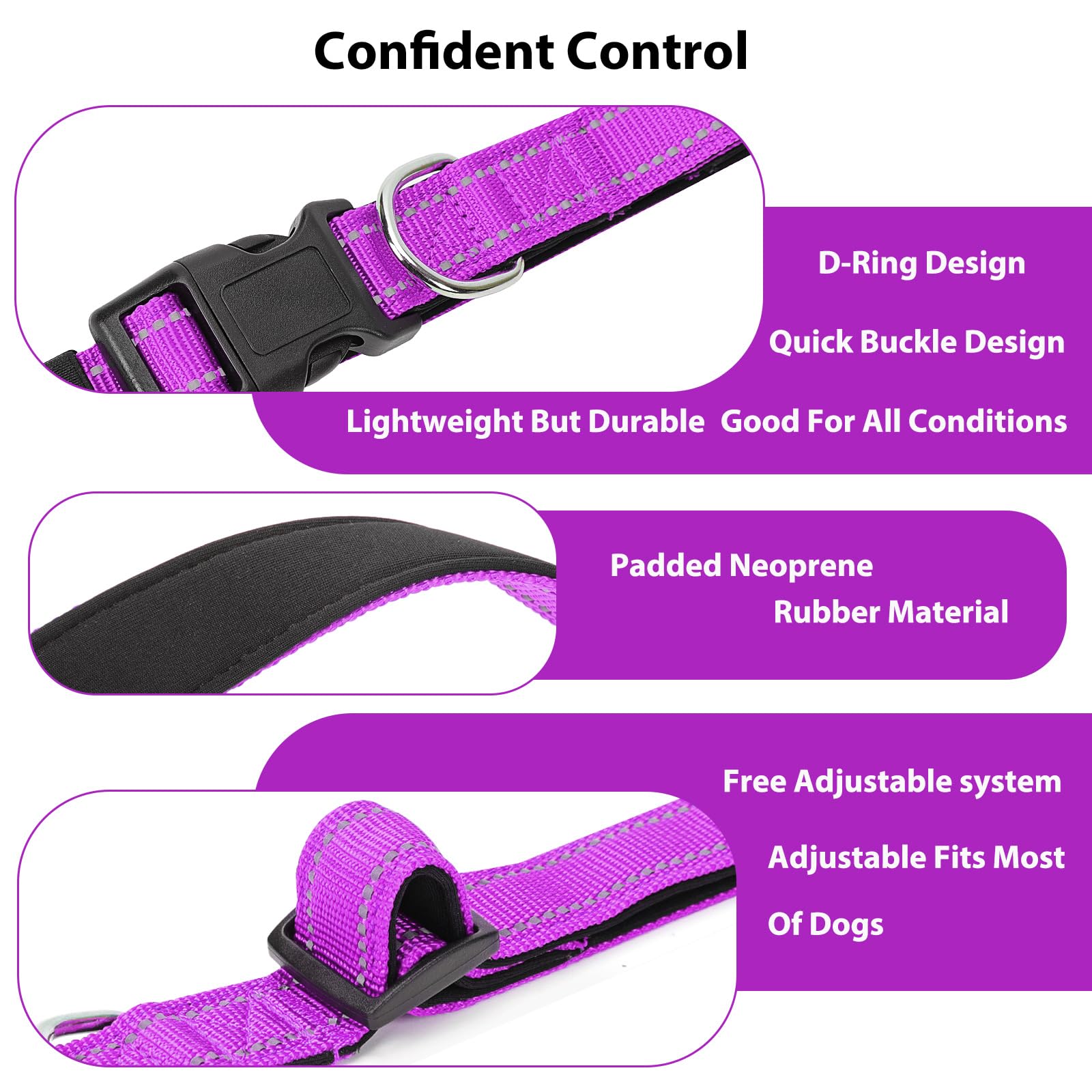 Reflective Dog Collar Padded with Soft Neoprene Breathable Quick Release Basic Dog Collars