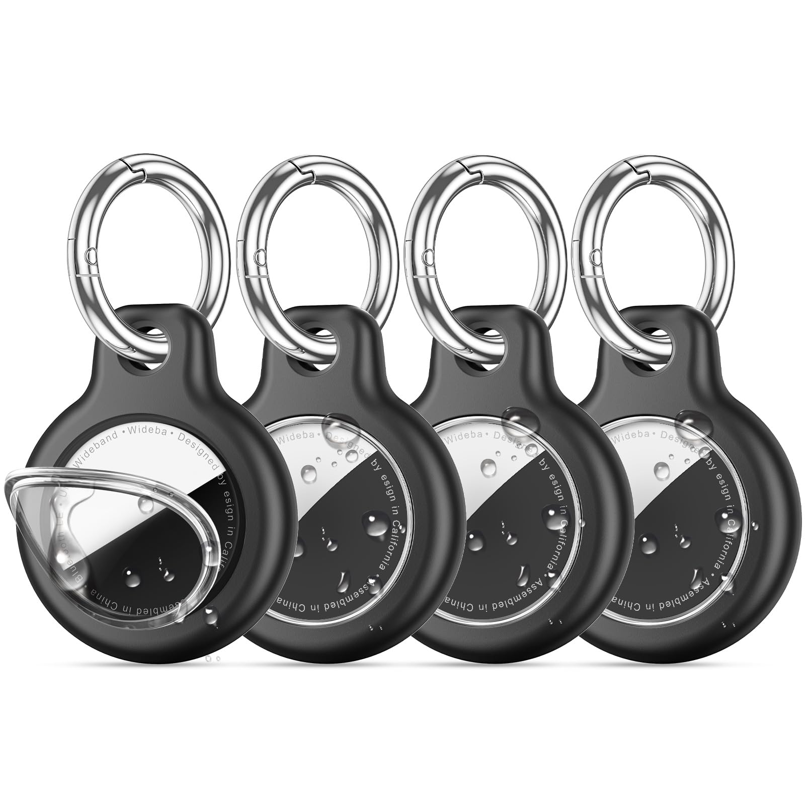 4 Pack IPX8 Waterproof Airtag Holder airtag Keychain for Apple AirTags with Air Tag Keychain,Silicone GPS Cover+TPU Clear Waterproof Cover Air-Tag Item Finders Case for Pets,Kids-Black/White/Red/Blue