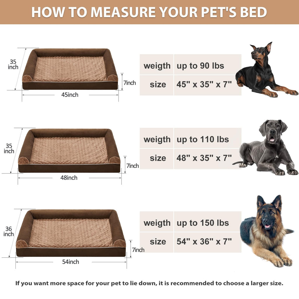 BFPETHOME Dog Beds for Large Dogs, Orthopedic Dog Bed for Medium Large Dogs,Big Waterproof Couch Pet Bed with Removable Washable Cover