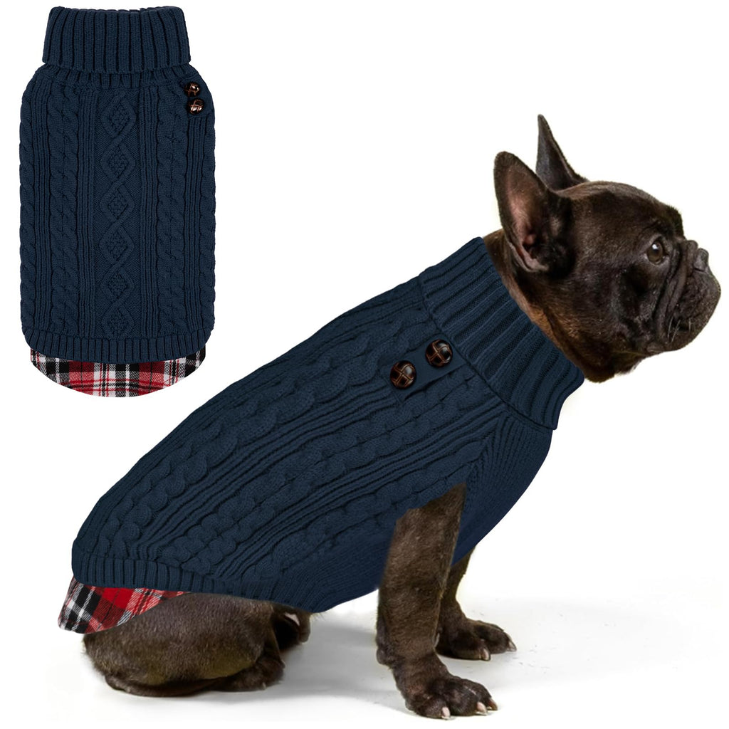 Premium Dog Sweater Soft Pullover Dog Sweaters for Small Dogs Male Stretchy Knitwear Cat Clothes Warm Turtleneck Small Dogs Sweater with Gingham Patchwork Comfy Pet Coat for Fall Winter Cold Weather