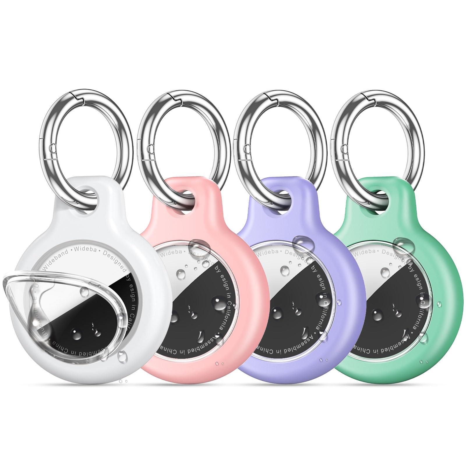 4 Pack IPX8 Waterproof Airtag Holder airtag Keychain for Apple AirTags with Air Tag Keychain,Silicone GPS Cover+TPU Clear Waterproof Cover Air-Tag Item Finders Case for Pets,Kids-Black/White/Red/Blue
