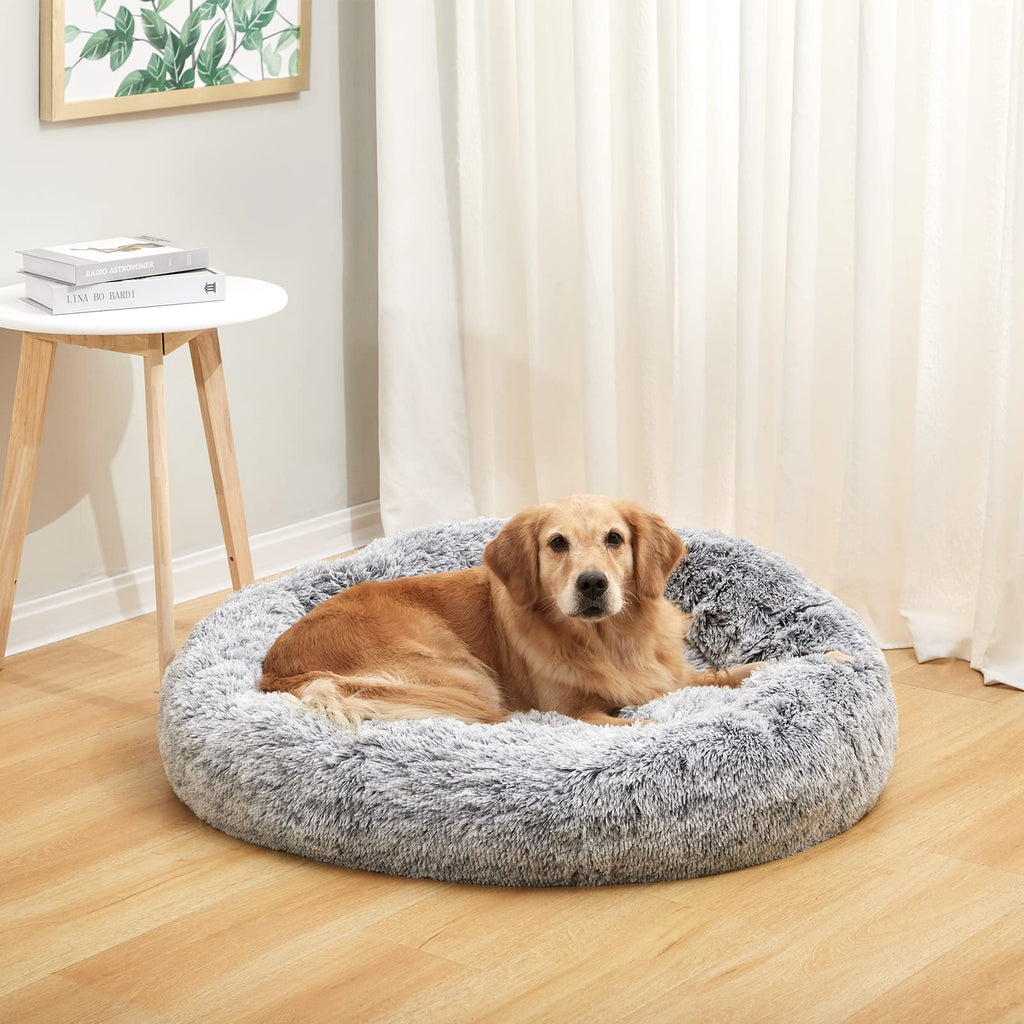 Calming Donut Dog Bed for Extra Large Dogs, Round Plush Bed with Non-Slip Bottom