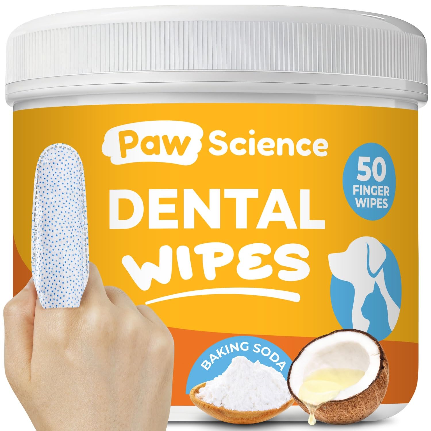 Dog & Cat Teeth Cleaning Wipes - Dental Finger Wipes for Cats & Dogs - Pet Toothbrush & Tooth Brushing Kit - Effective Teeth Cleaner (Unscented)