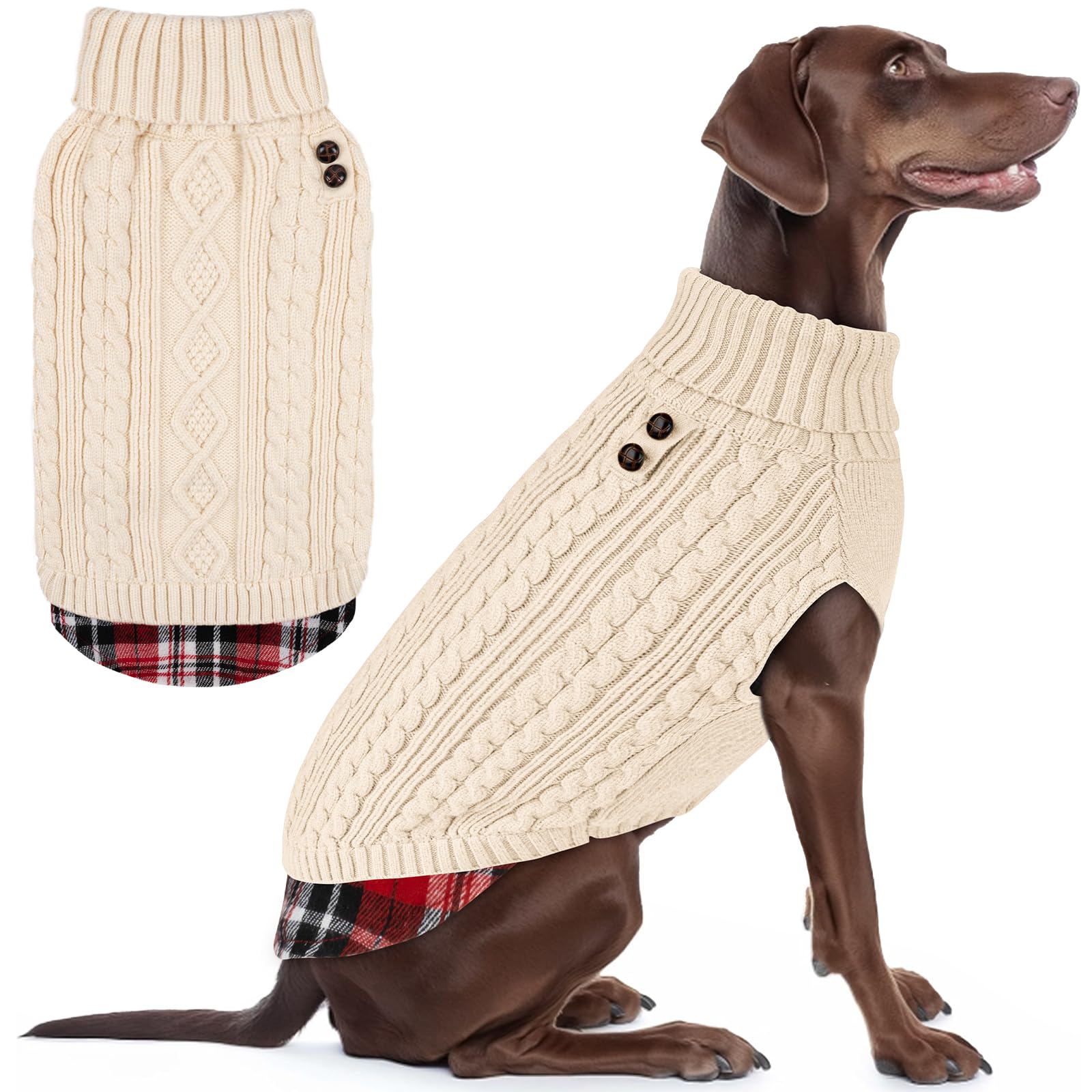 Premium Dog Sweater Soft Pullover Dog Sweaters for Small Dogs Male Stretchy Knitwear Cat Clothes Warm Turtleneck Small Dogs Sweater with Gingham Patchwork Comfy Pet Coat for Fall Winter Cold Weather