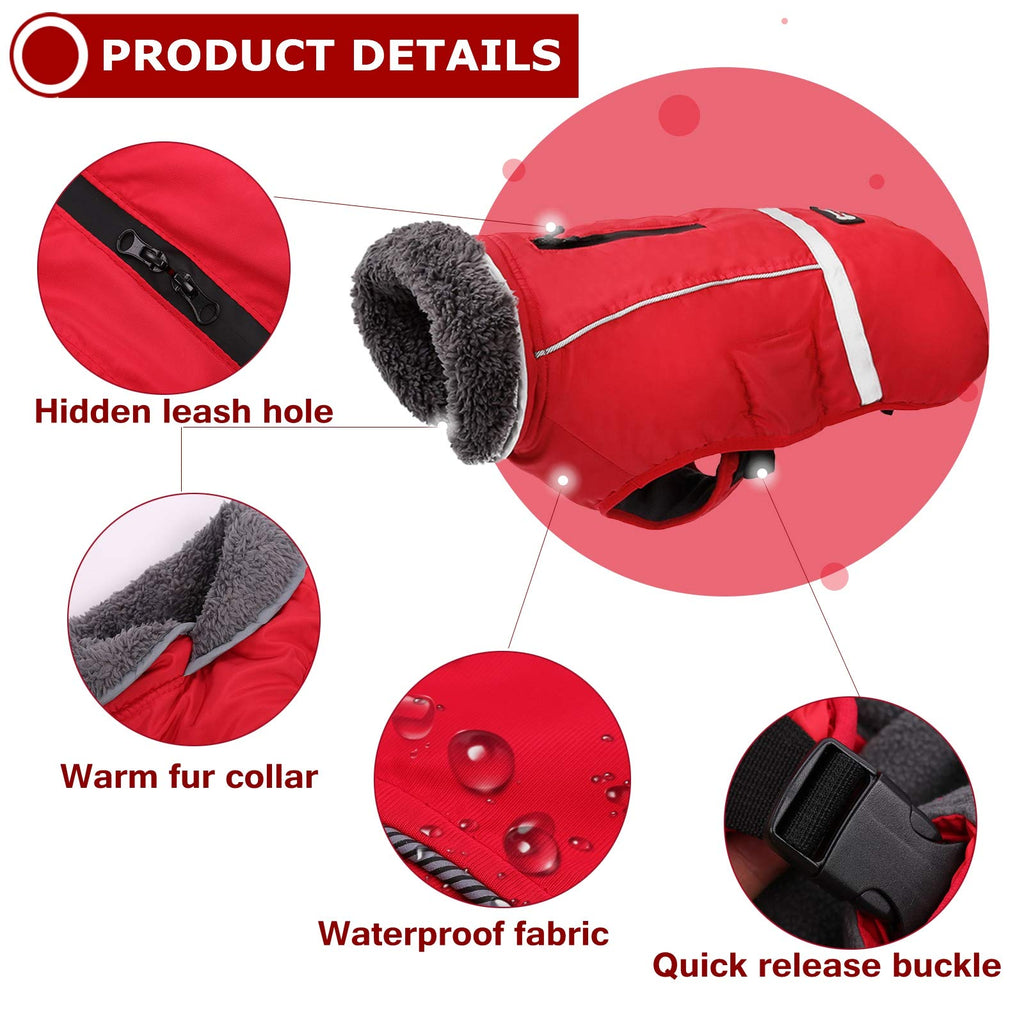 Premium Warm Dog Coat Reflective Dog Jacket, Waterproof Dog Winter Coat Turtleneck Dog Clothes for Cold Weather, Thick Fleece Dog Snowsuit Christmas Dog Vest Pet Apparel for Small Medium Large Dogs