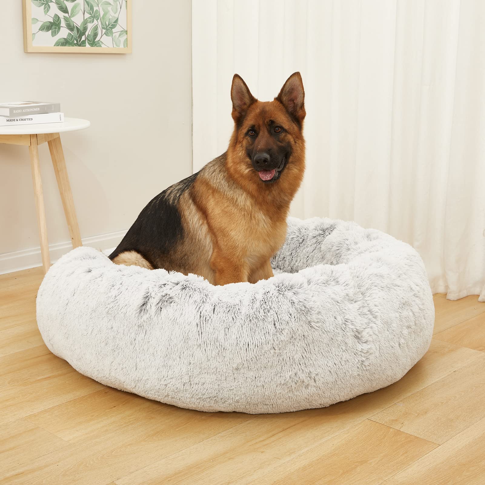 Calming Donut Dog Bed for Extra Large Dogs, Round Plush Bed with Non-Slip Bottom