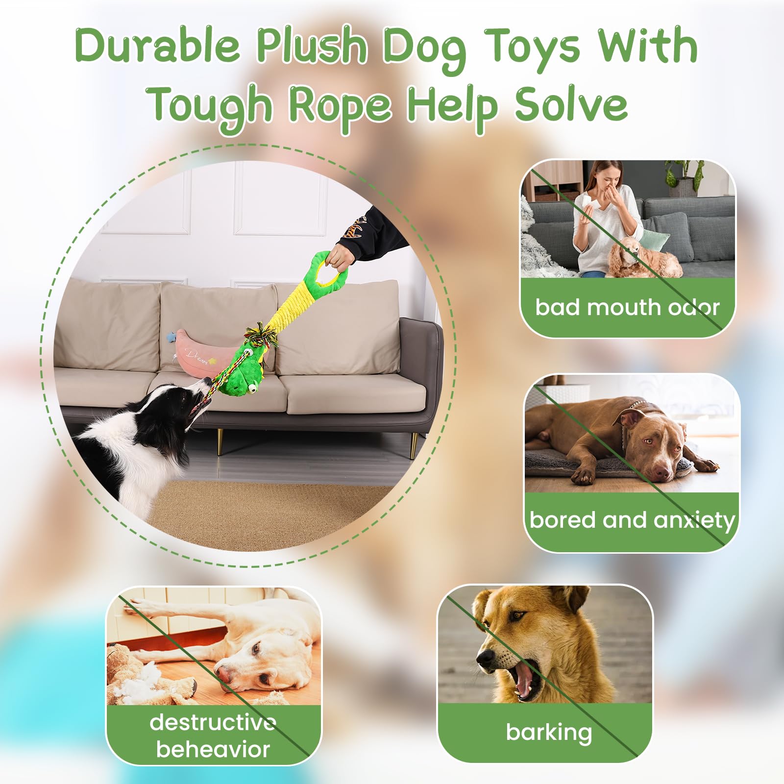 Tough Dog Toys for Aggressive Chewers, Interactive Tug of War Dog Toy to Keep Them Busy, Dog's Squeak Toys for Large Dogs, Dogs Chew Toy for Teething