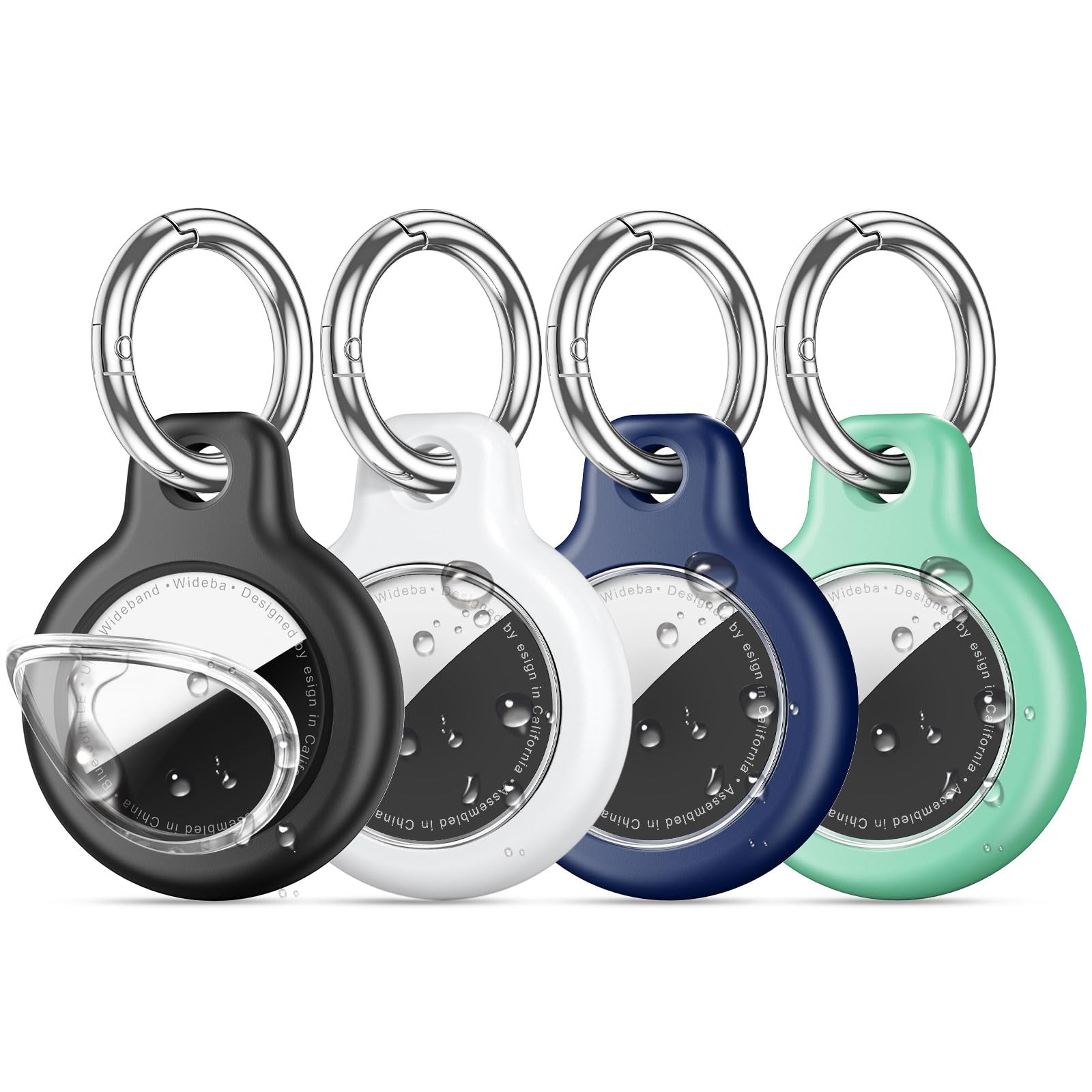 4 Pack IPX8 Waterproof Airtag Holder airtag Keychain for Apple AirTags with Air Tag Keychain,Silicone GPS Cover+TPU Clear Waterproof Cover Air-Tag Item Finders Case for Pets,Kids-Black/White/Red/Blue