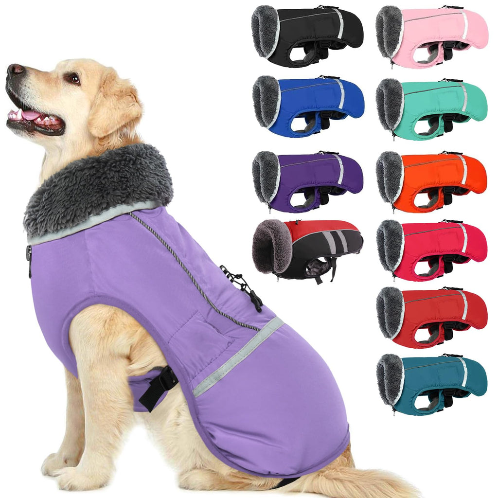 Premium Warm Dog Coat Reflective Dog Jacket, Waterproof Dog Winter Coat Turtleneck Dog Clothes for Cold Weather, Thick Fleece Dog Snowsuit Christmas Dog Vest Pet Apparel for Small Medium Large Dogs