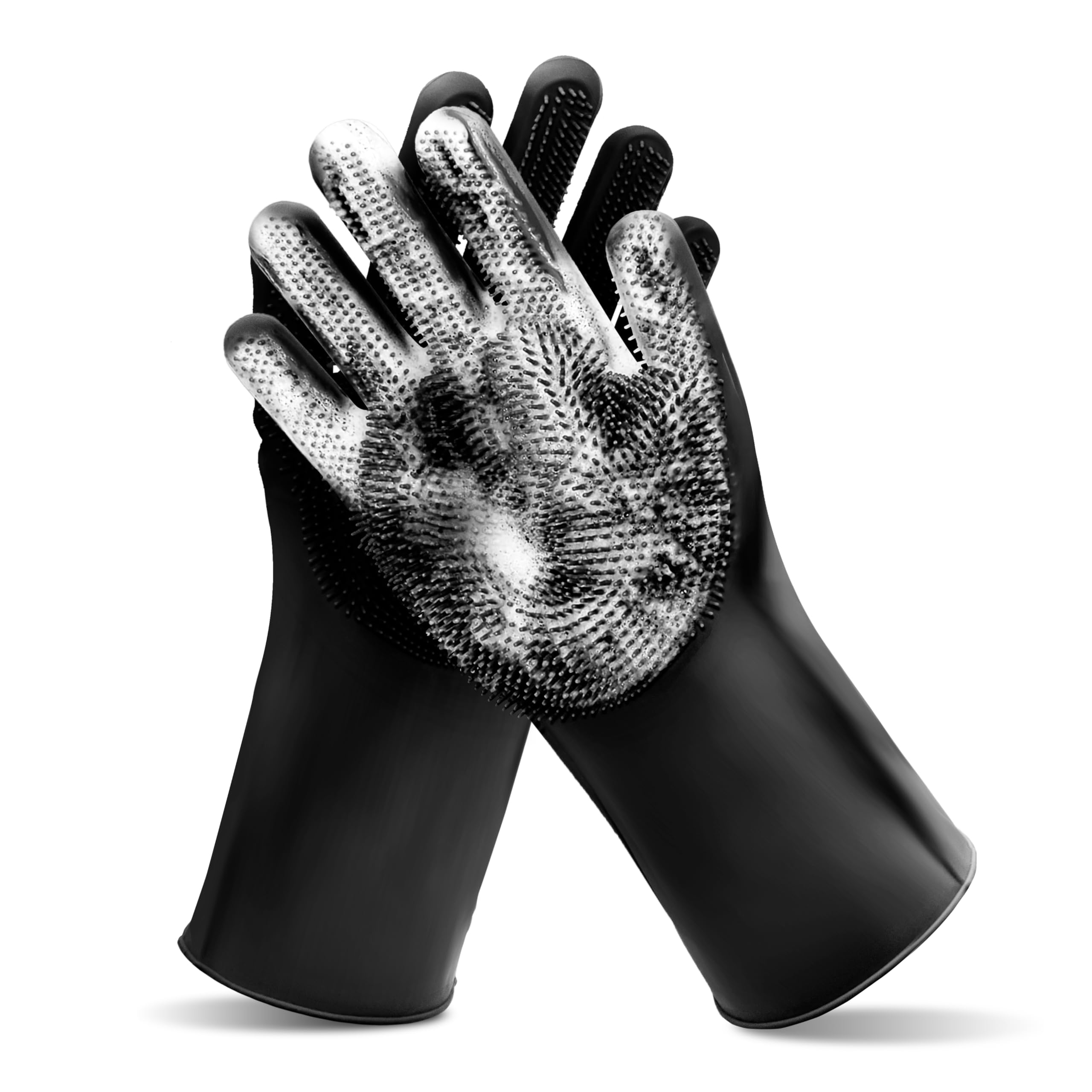 Pet Grooming Gloves—Heat Resistant Dog Washing Gloves with High-Density Teeth, Dog Bath Scrubber with Enhanced Five Finger Design, Silicone Gloves for Dogs and Cats Bathing, Massage (Blue)