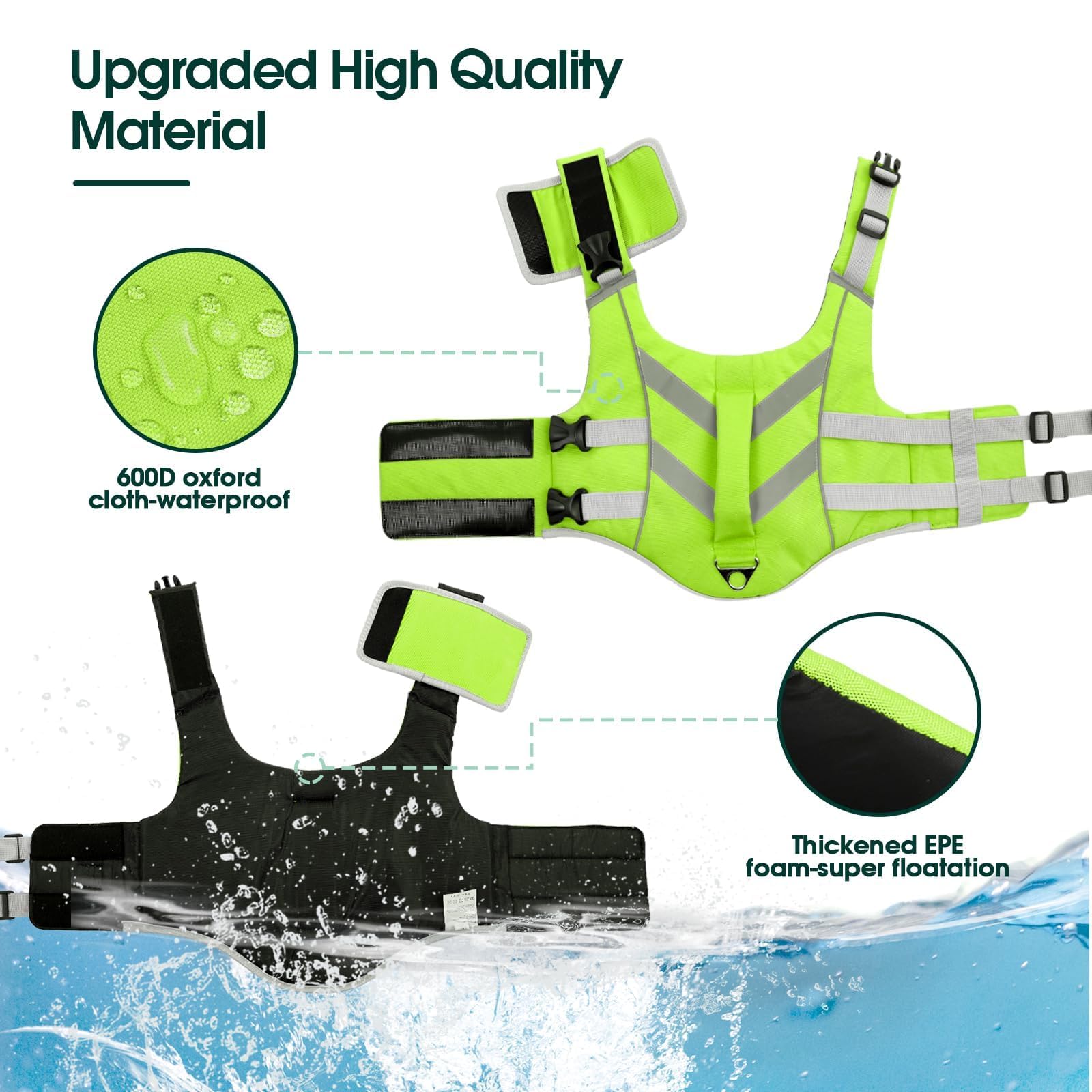 Dog Life Jacket with Reflective Stripes - Adjustable High Visibility Vest, Ripstop Lifesaver, Pet Preserver with High Flotation Swimsuit