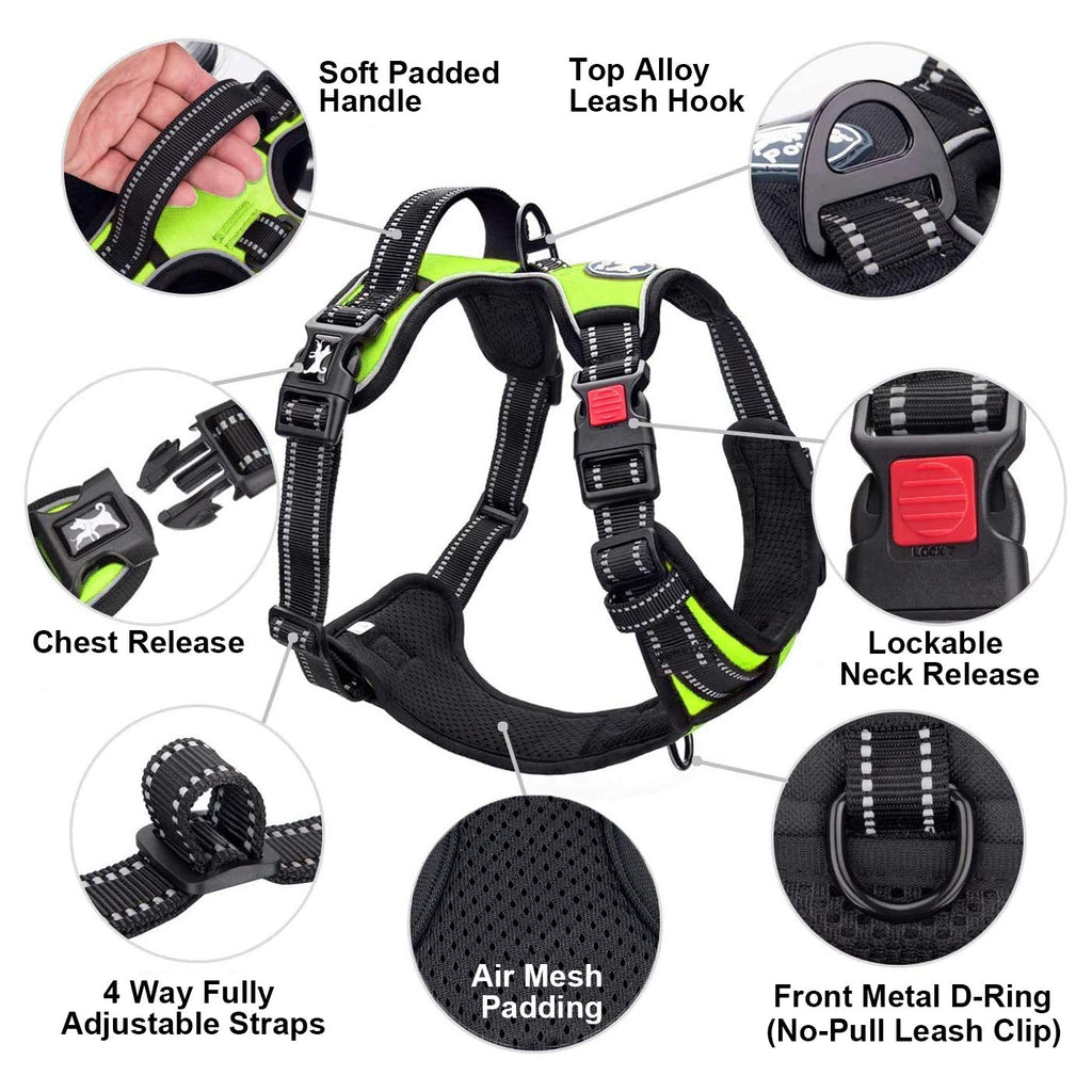 Premium Quality No Pull Dog Harness, No Choke Front Lead Dog Reflective Harness, Adjustable Soft Padded Pet Vest with Easy Control Handle for Small to Large Dogs