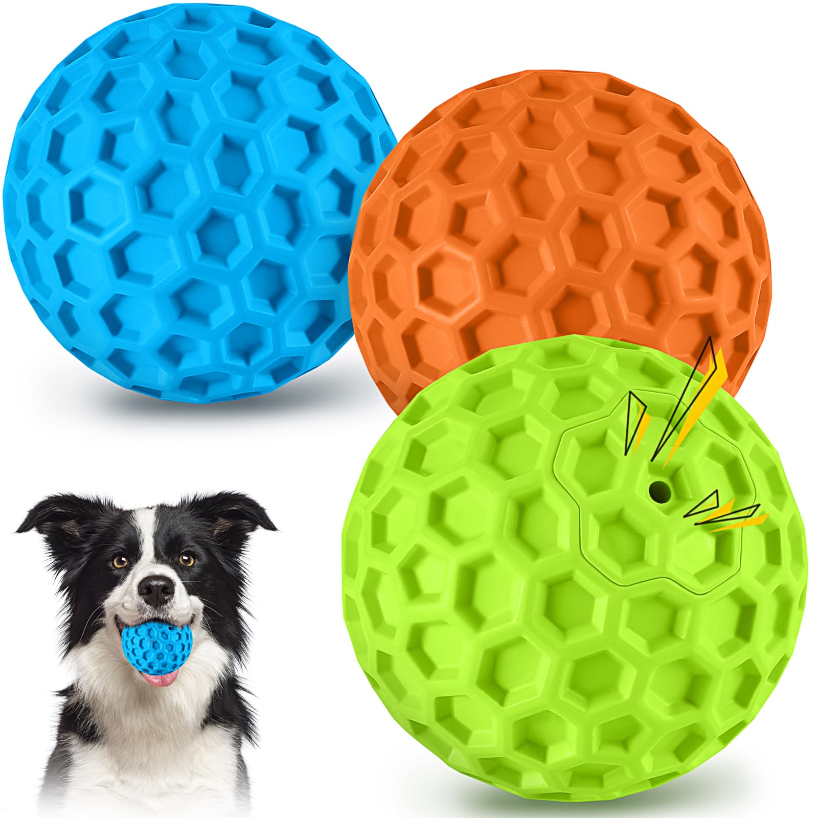 Dog Chew Toys 3 Pack for Aggressive Chewers, Multifunctional Teeth Cleaning and Gum Massage, Tough Toys with Natural Rubber for Large and Medium Dog